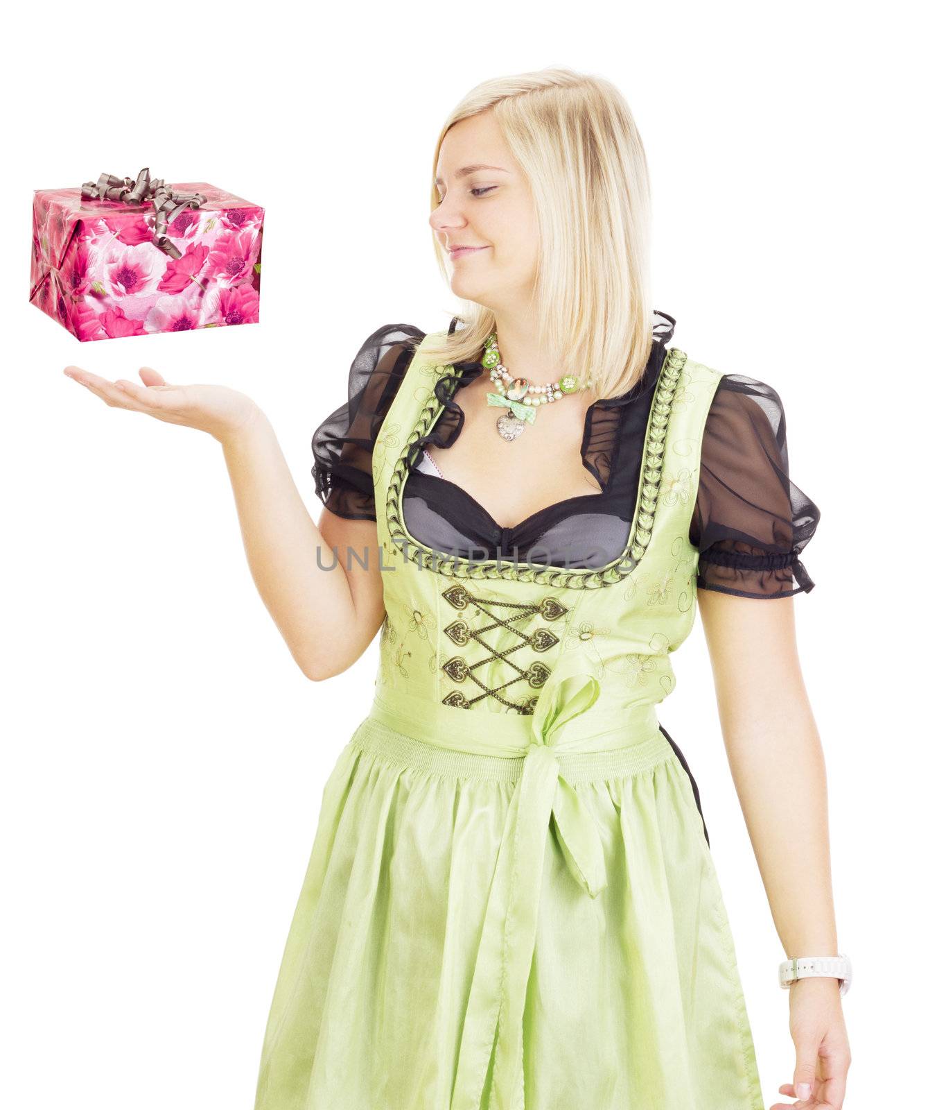 Young woman lets a gift floating