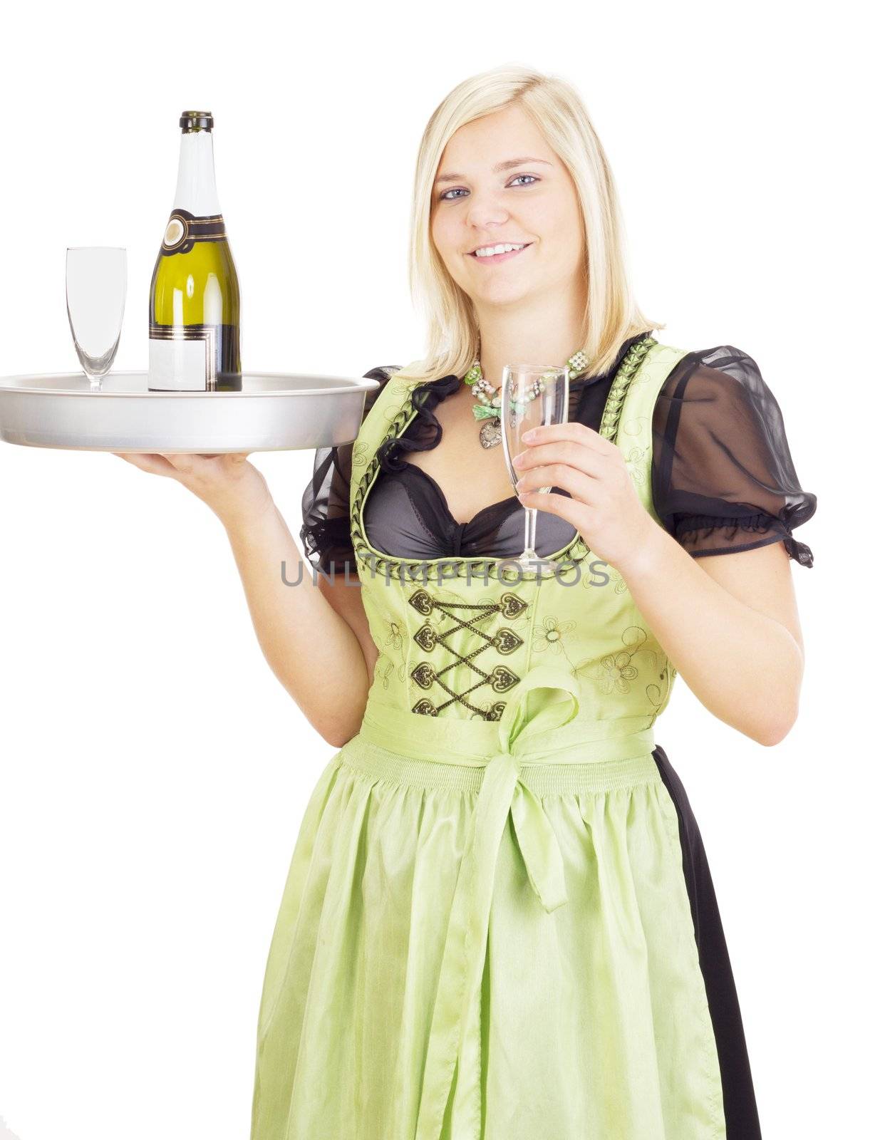 Young waitress with a tray
