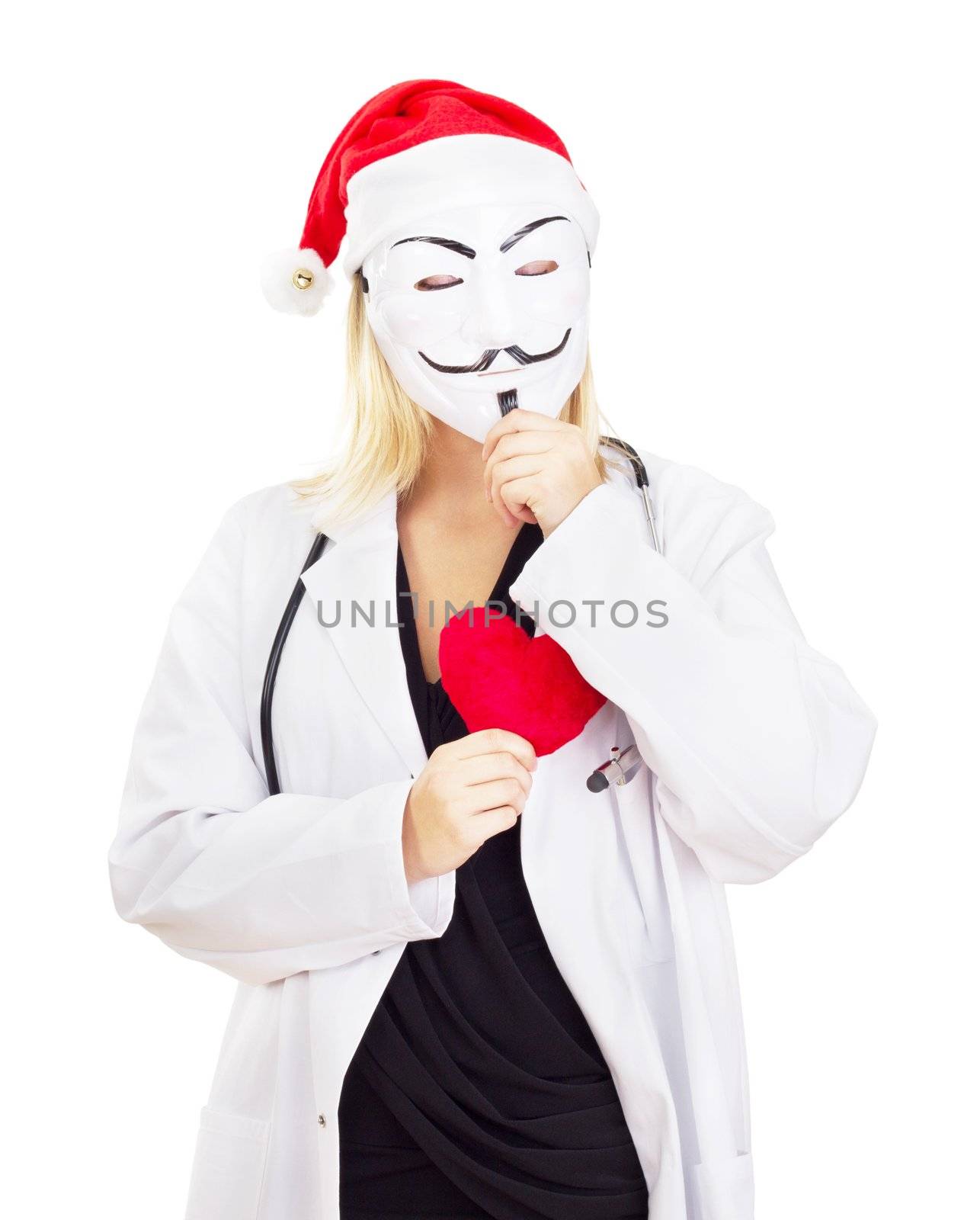 Medical doctor with a guy fawkes mask