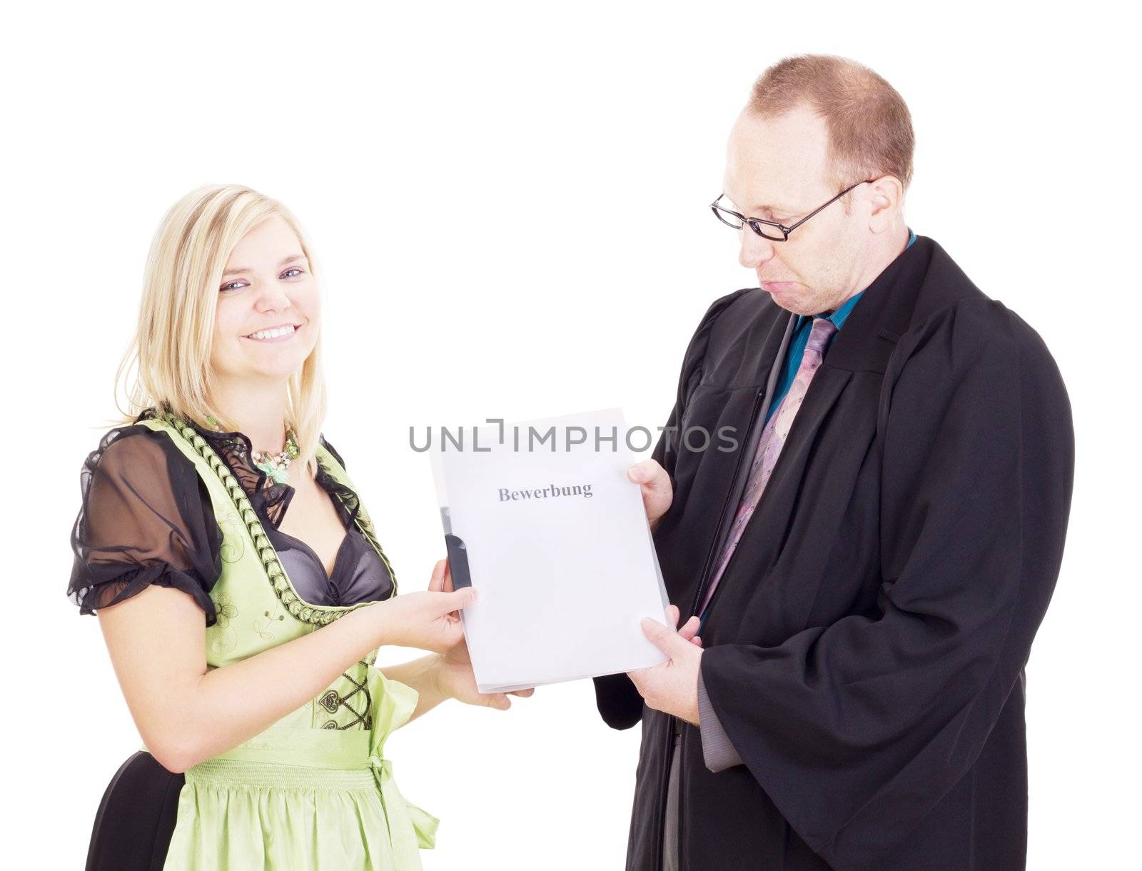 A staff executive interviews a young woman