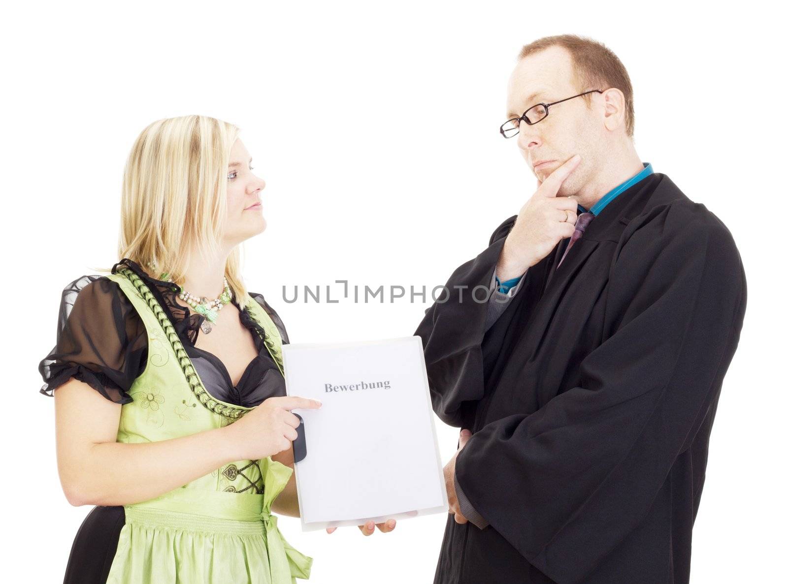 A staff executive interviews a young woman
