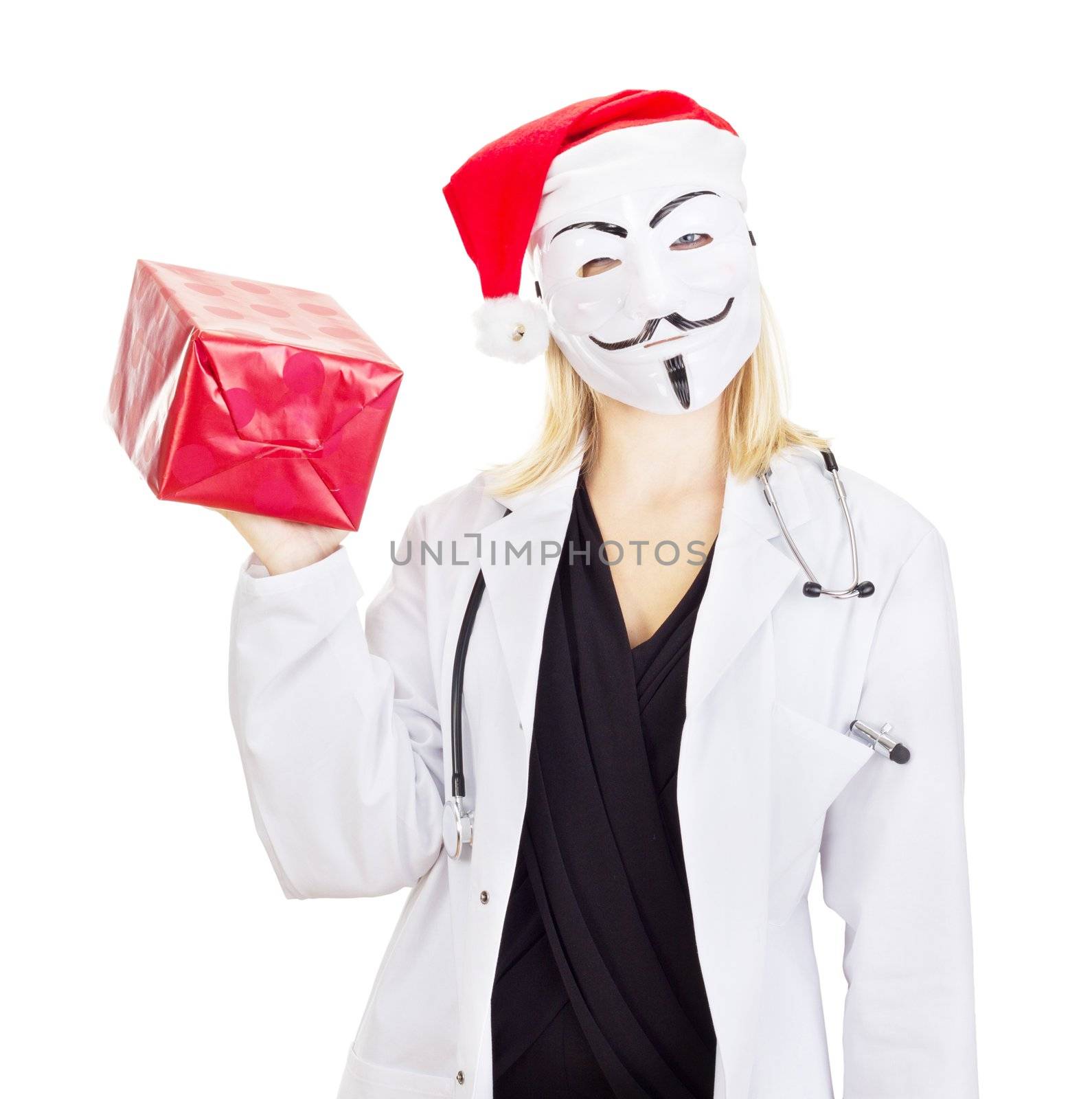 Medical doctor with a guy fawkes mask by gwolters