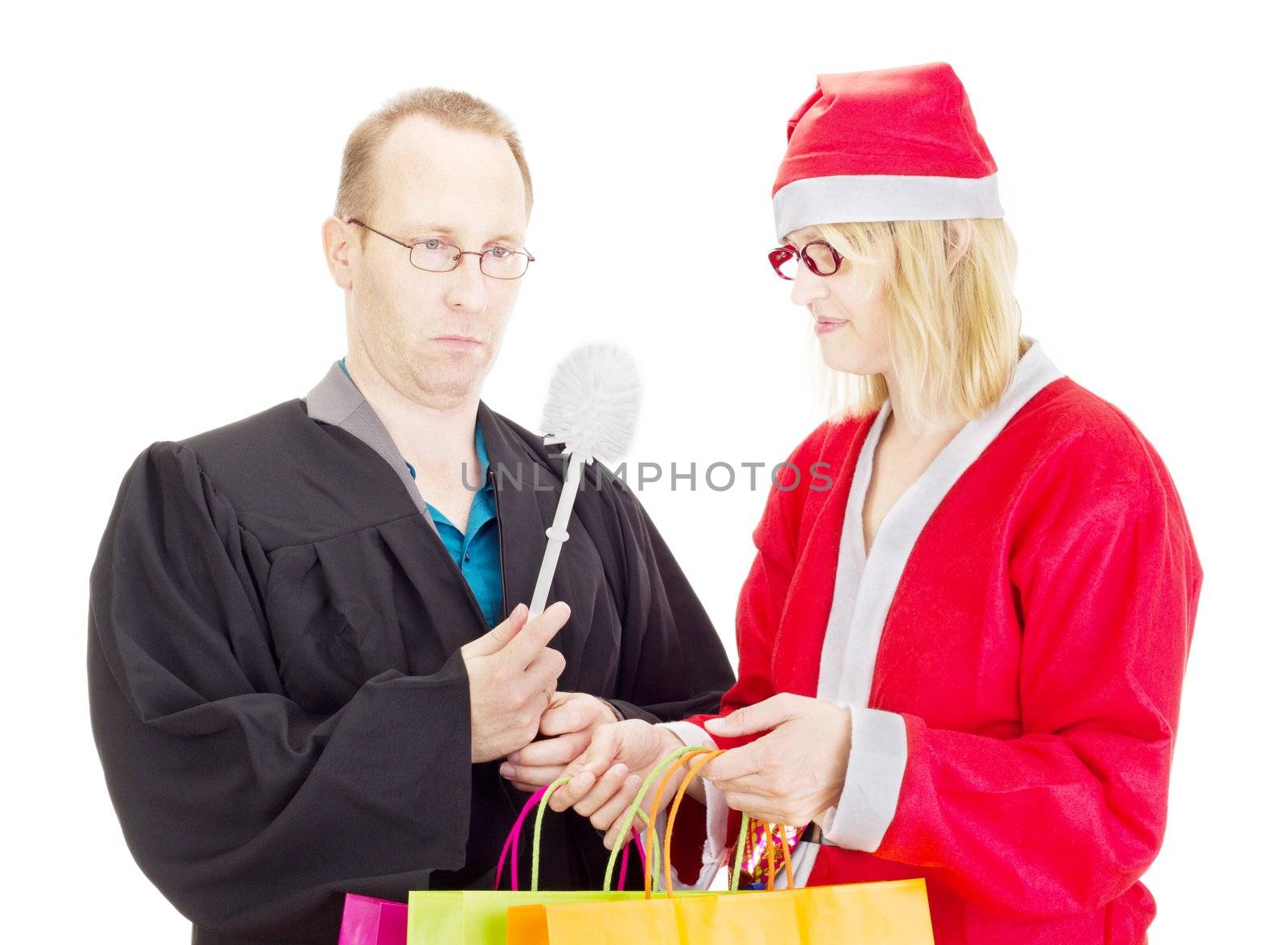 Lawyer getting toilet brush from santa claus