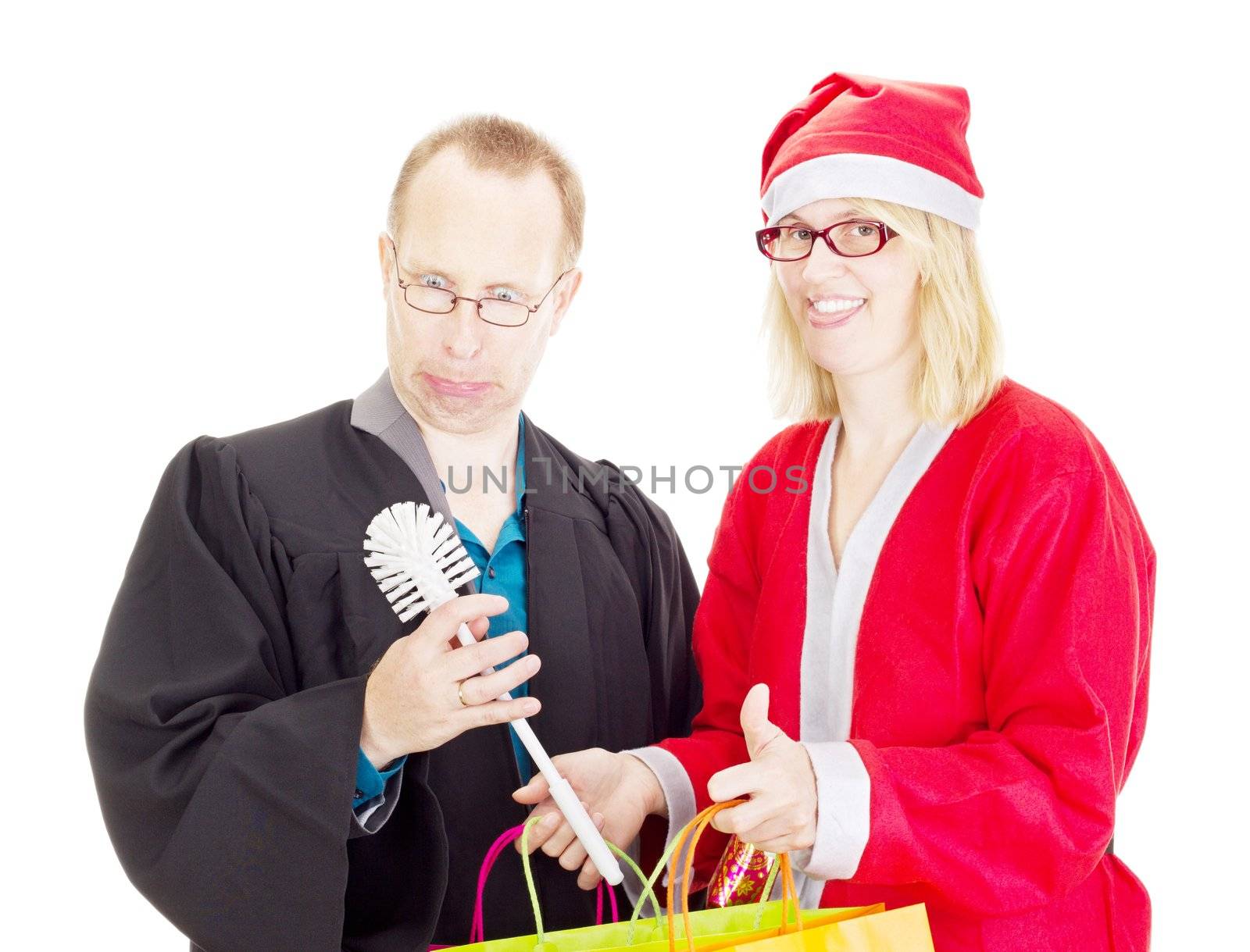 Lawyer getting toilet brush from santa claus