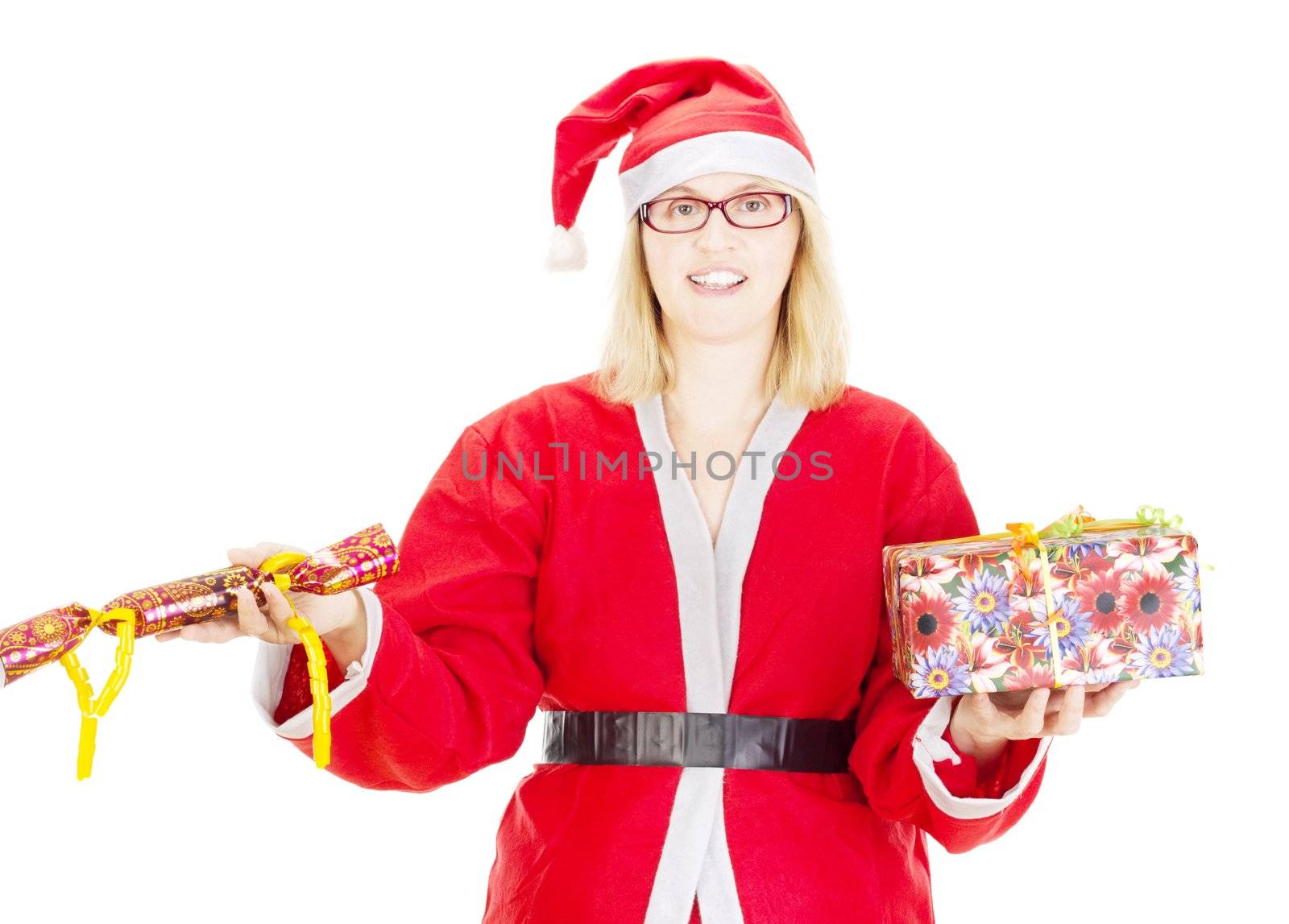 Santa claus juggling with gifts