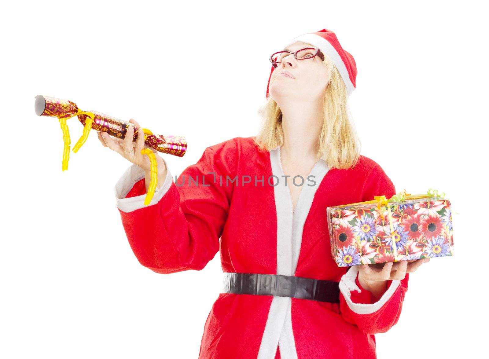 Santa claus juggling with gifts
