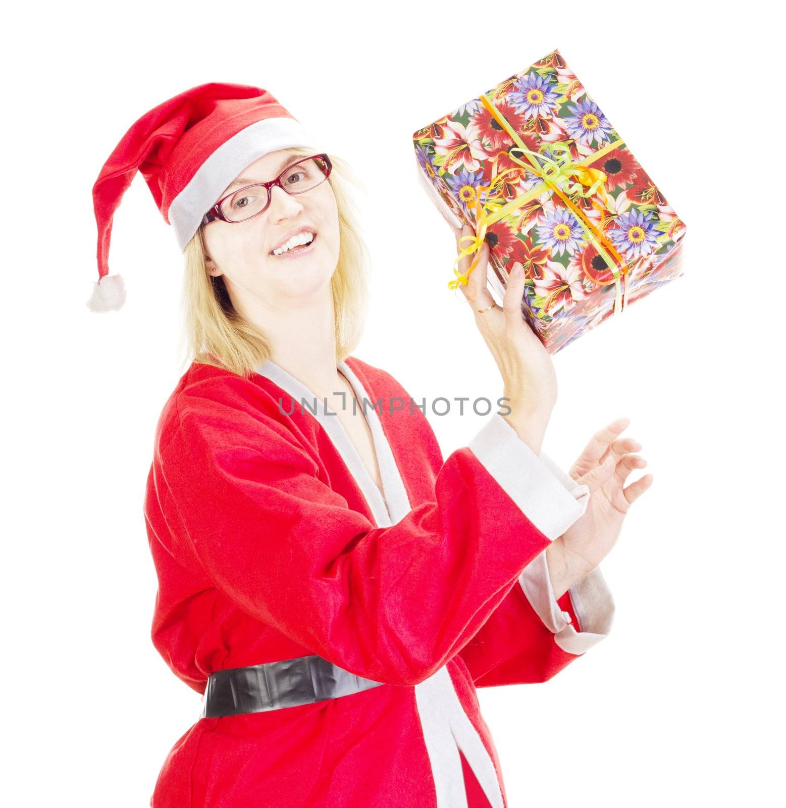 Santa claus throwing gift