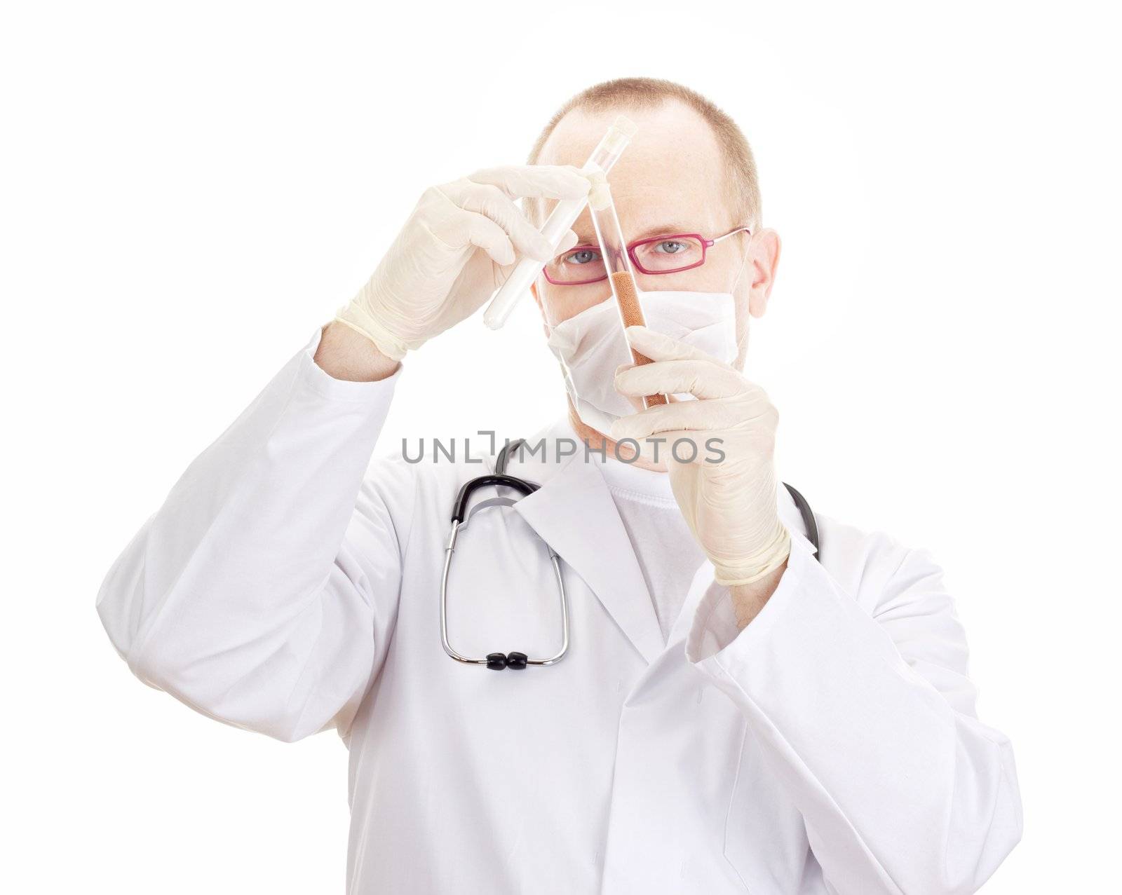 Medical doctor with test tubes