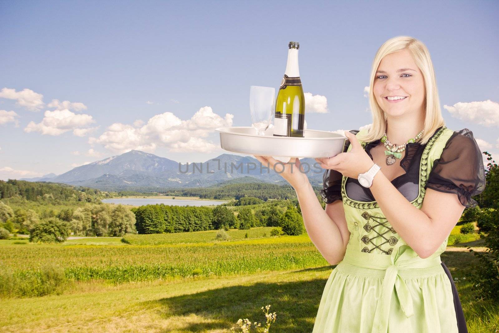 Young waitress with tray