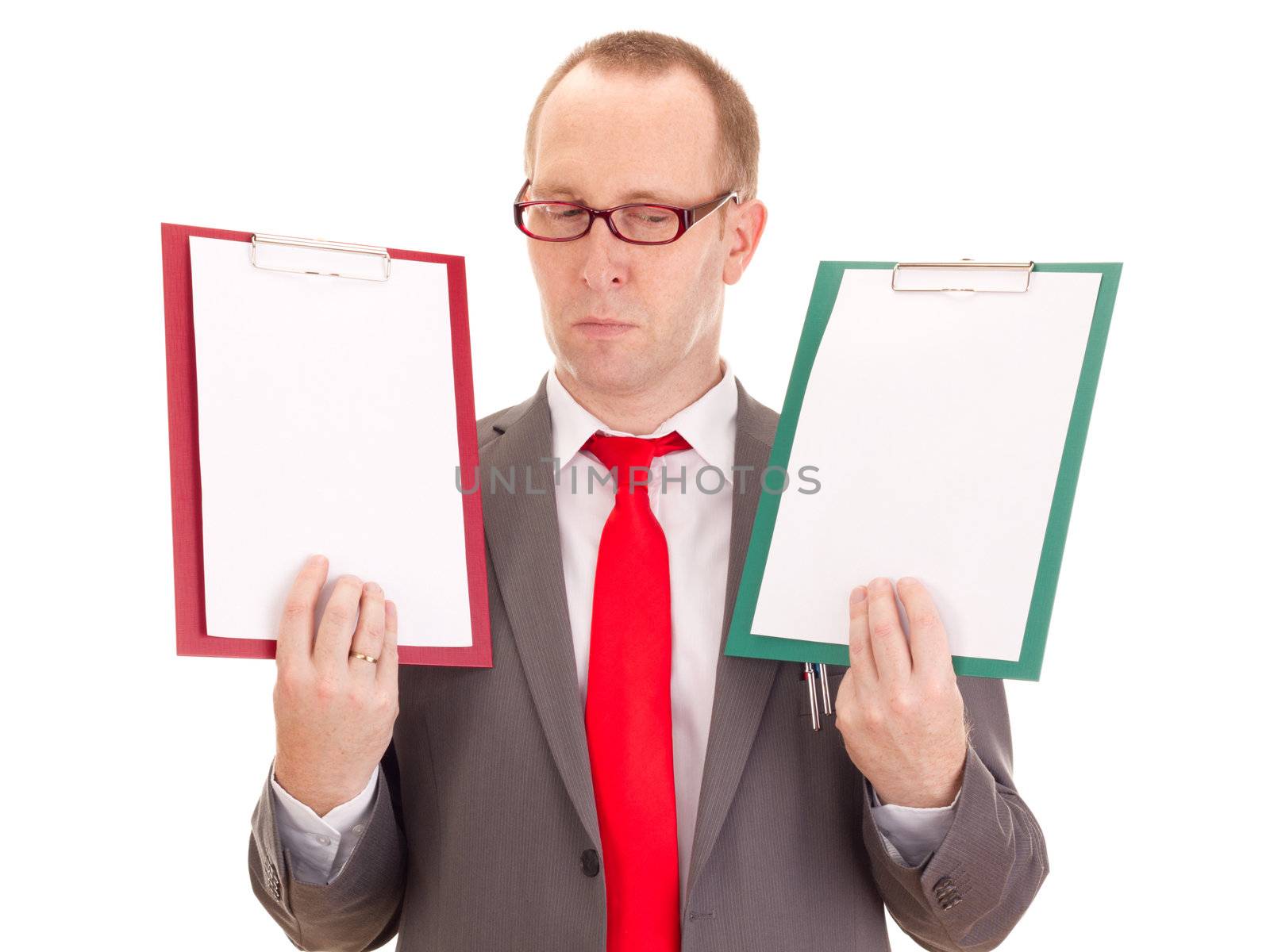 Businessman with clipboards