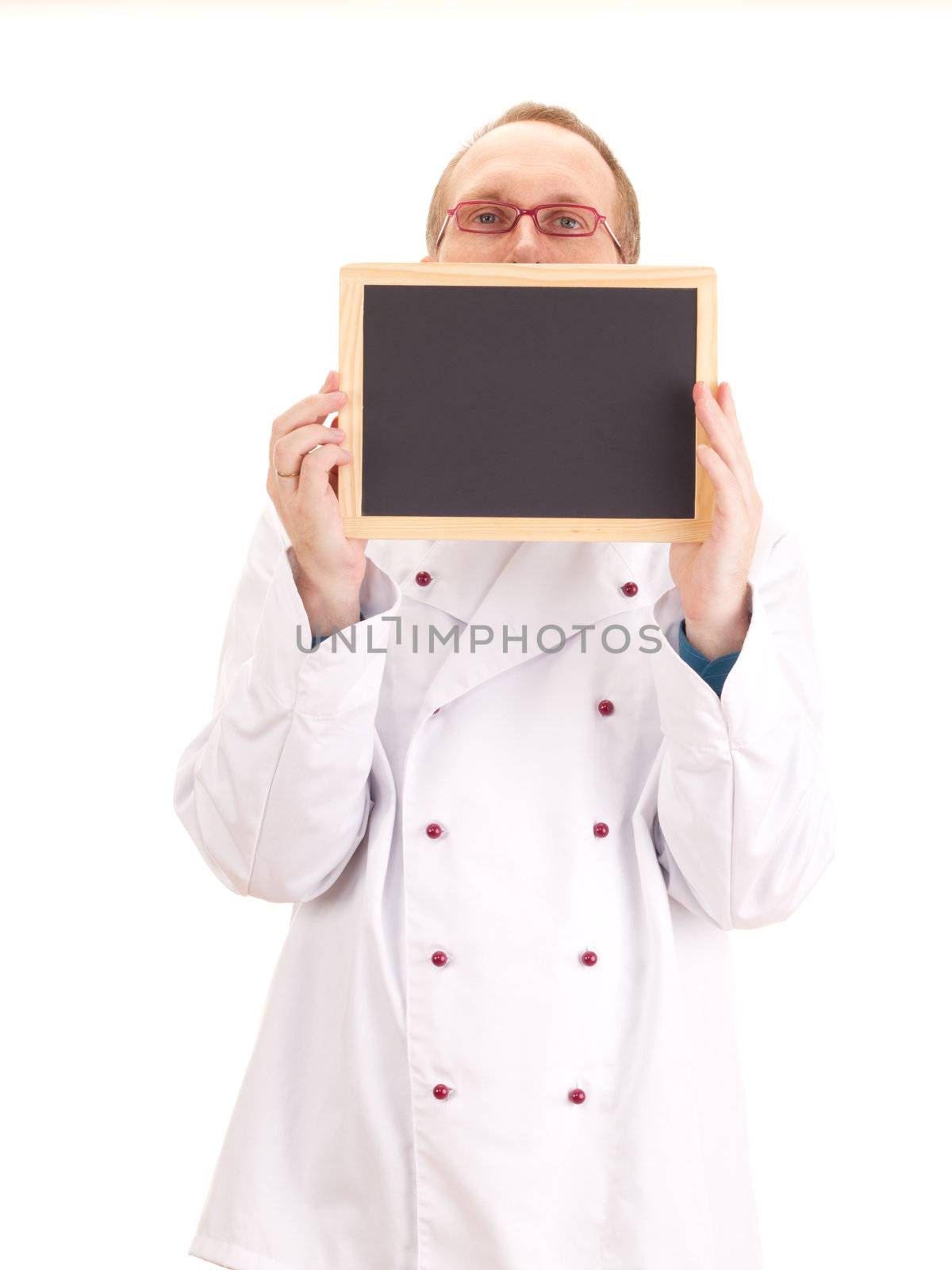 Cook with blackboard