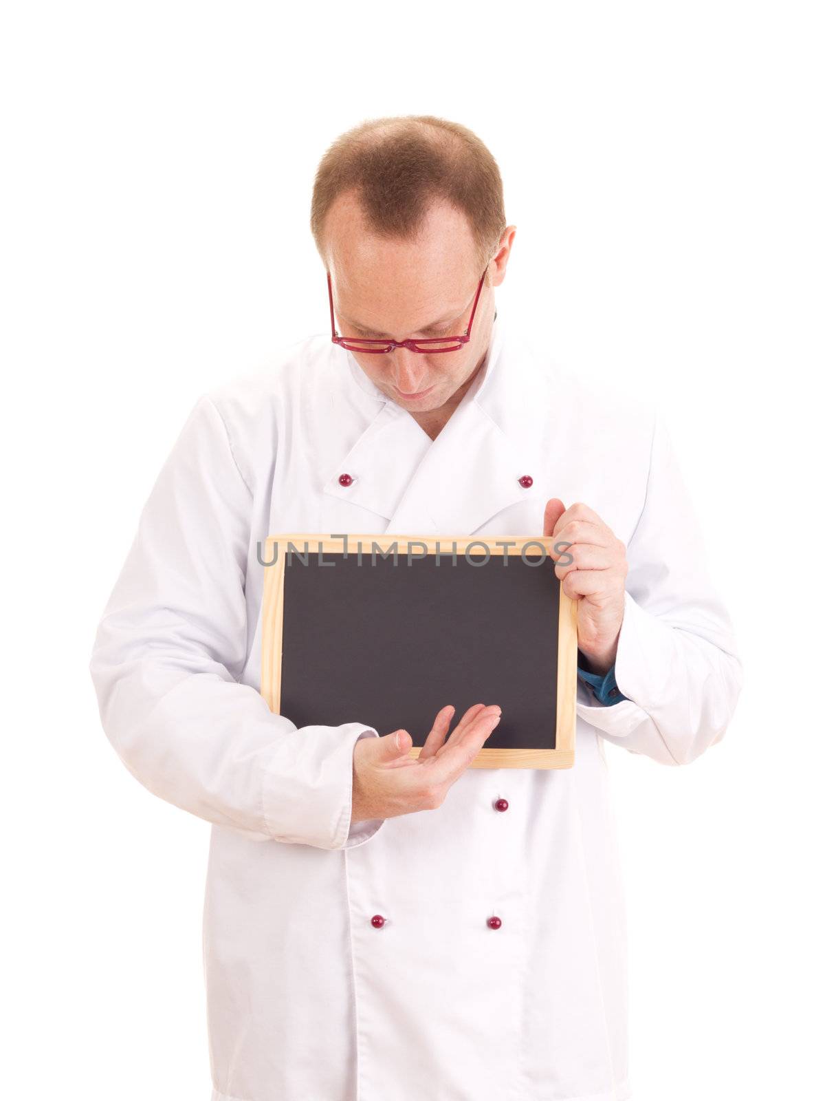 Cook with blackboard