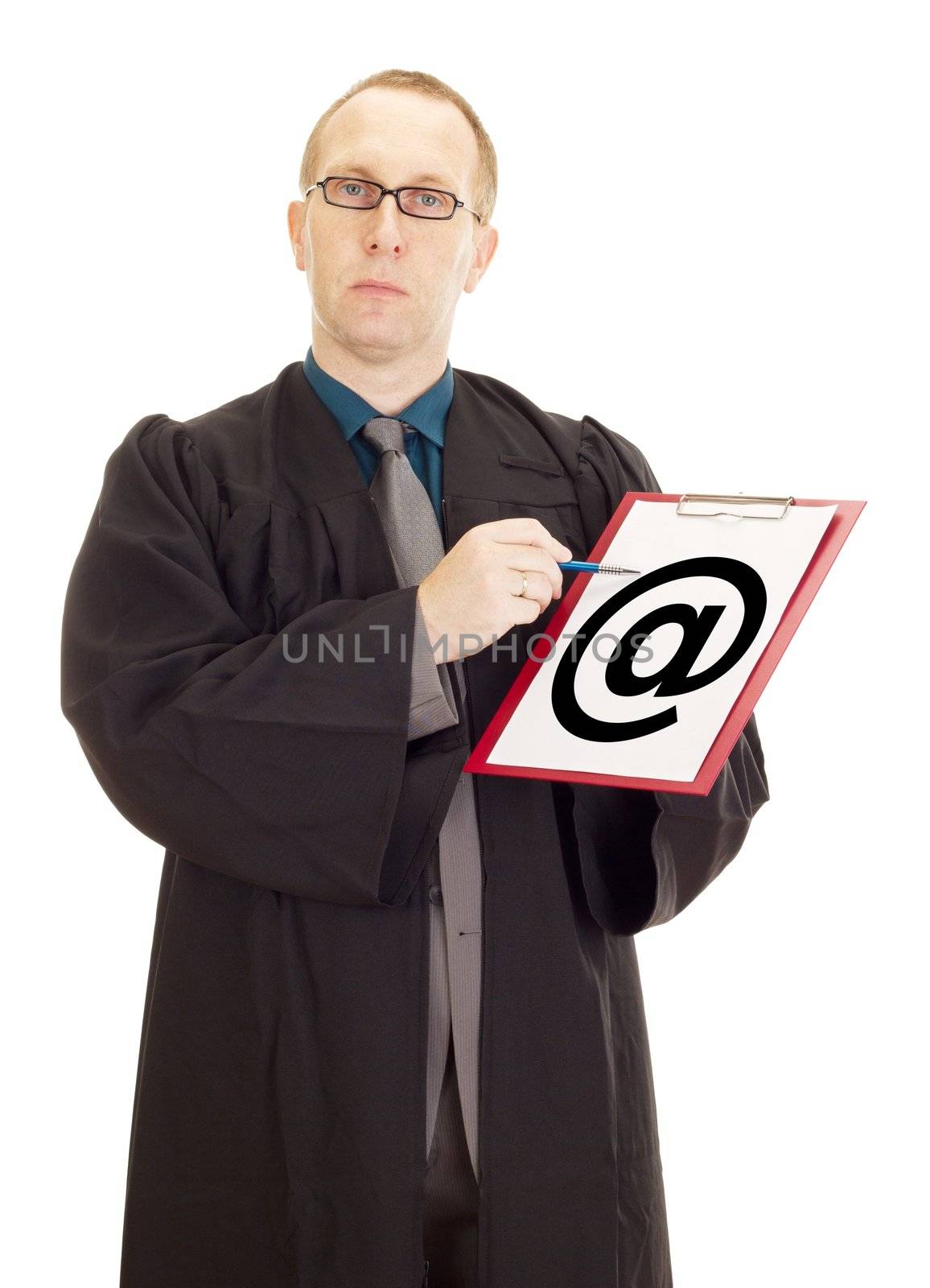 Lawyer showing something on clipboard