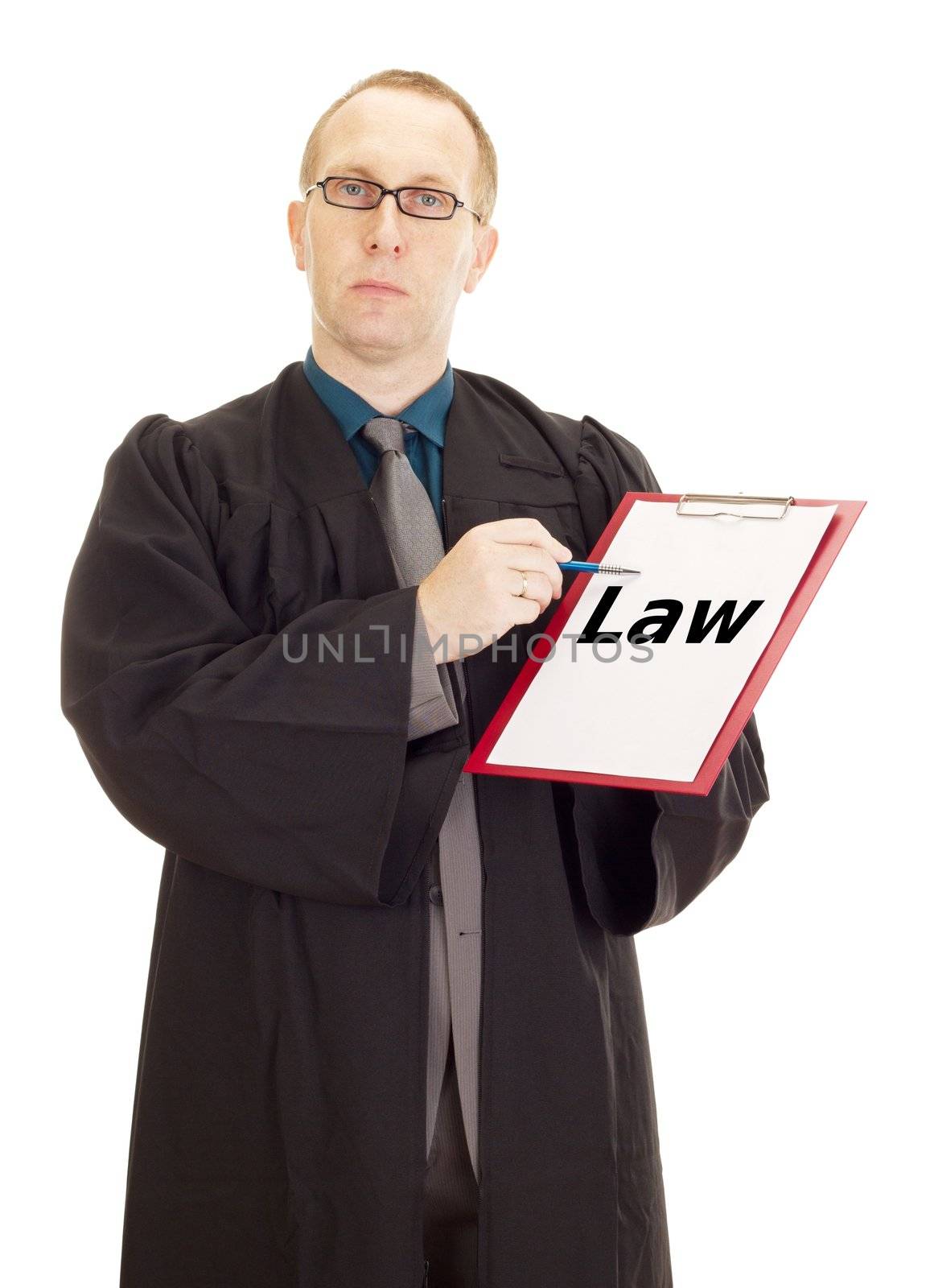 Lawyer showing something on clipboard