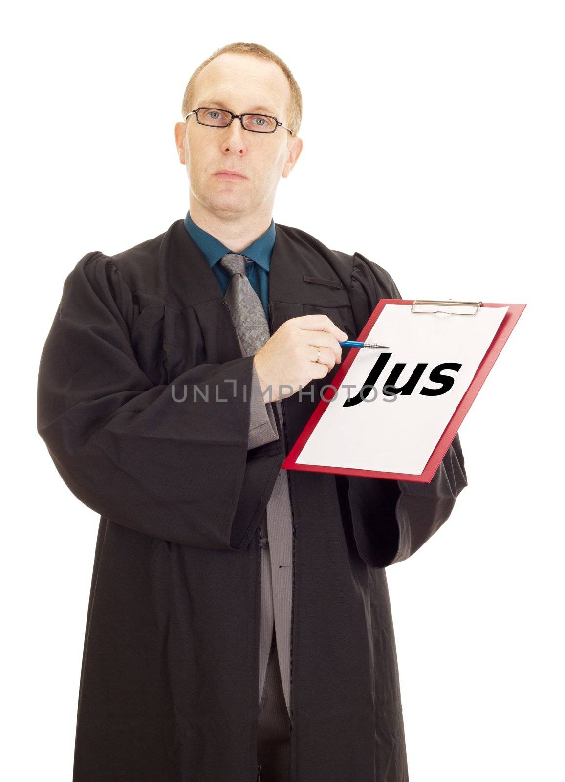 Lawyer showing something on clipboard
