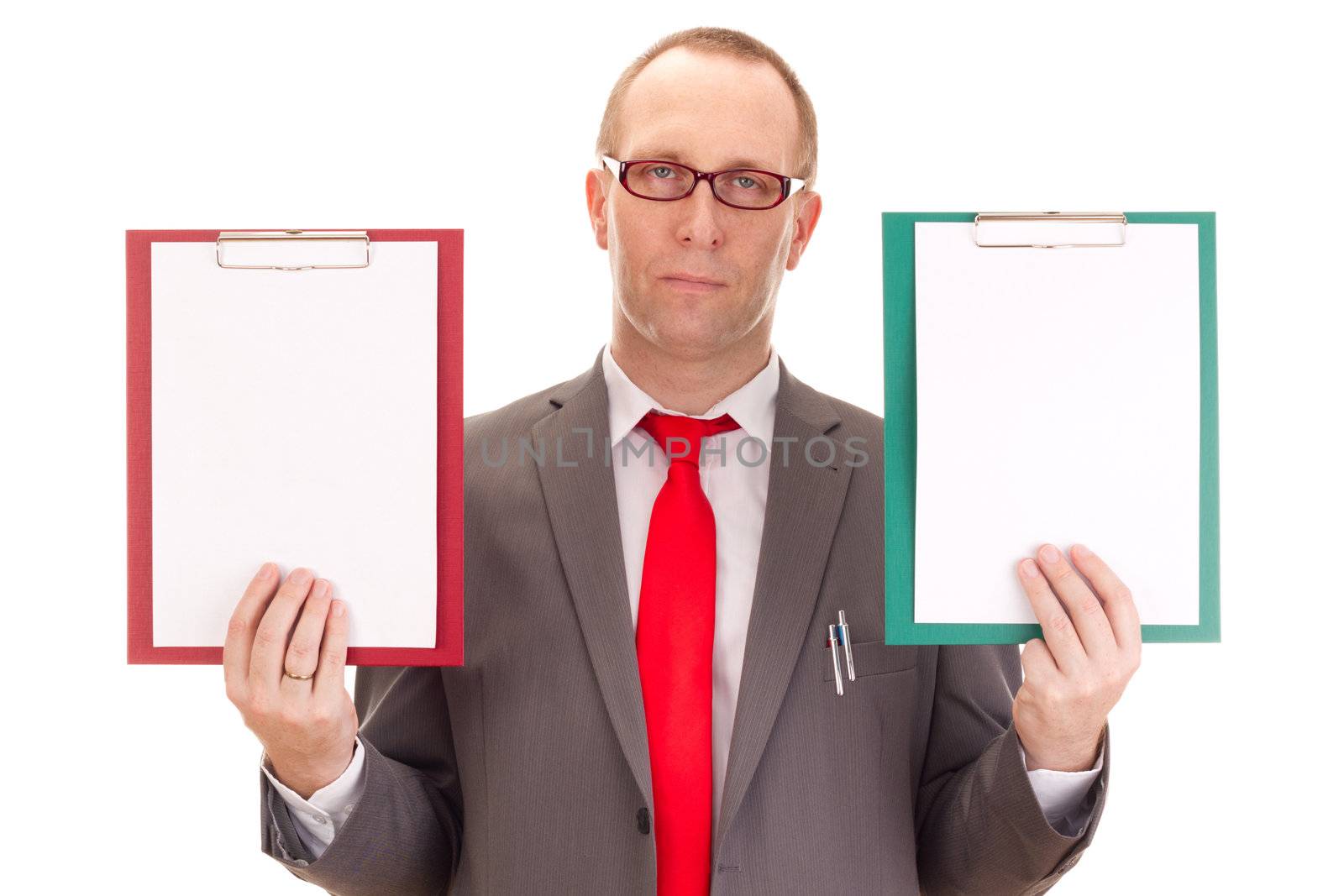 Businessman with clipboards