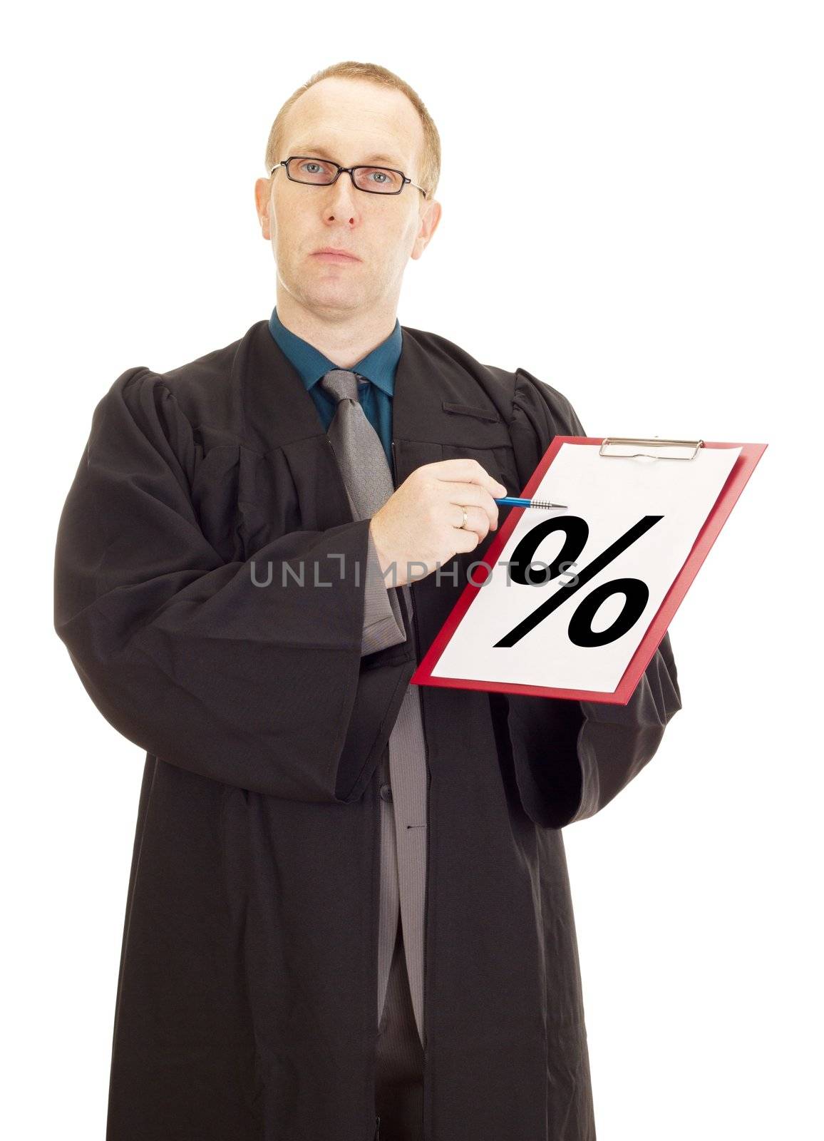 Lawyer showing something on clipboard