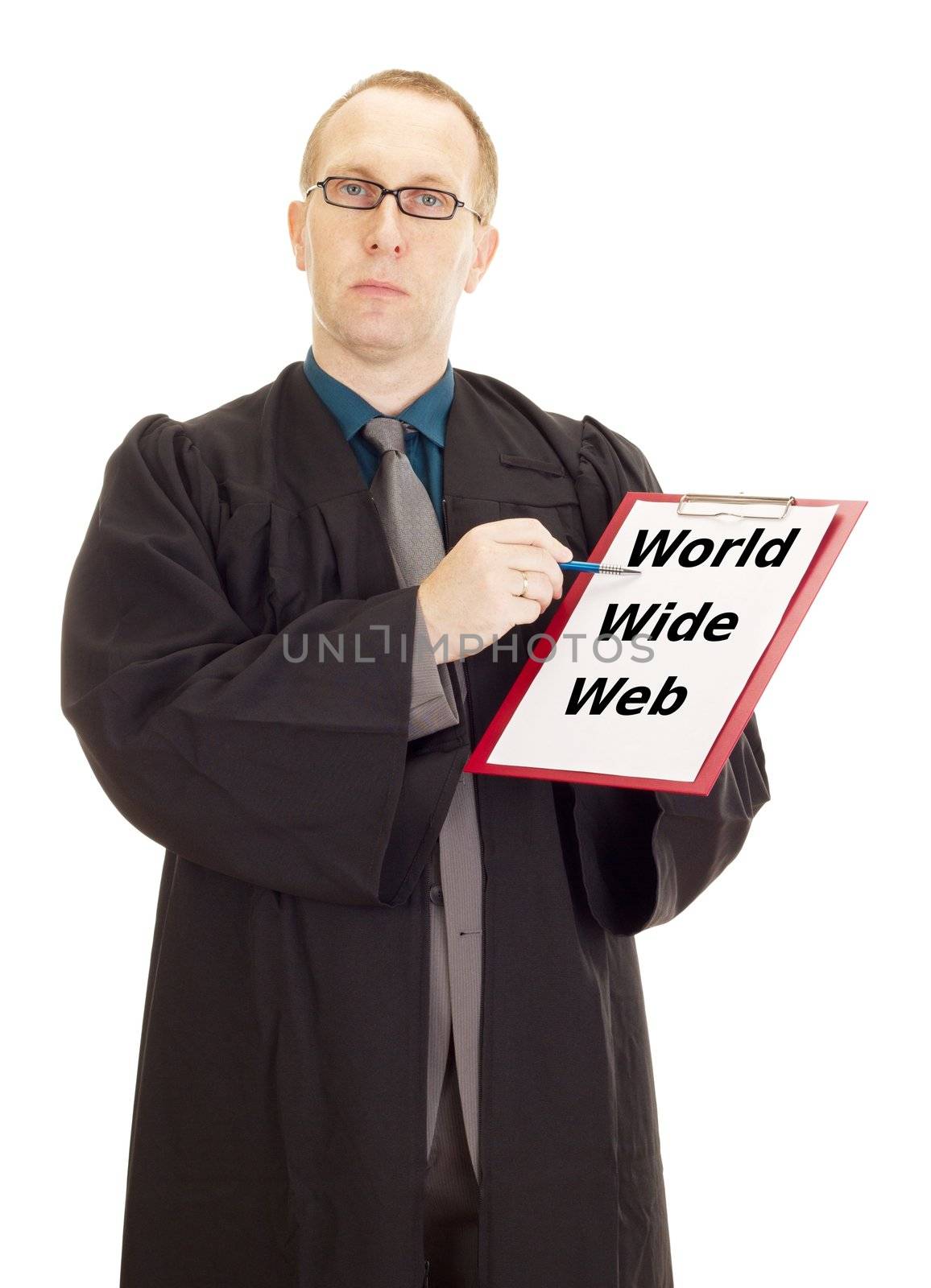 Lawyer showing something on clipboard