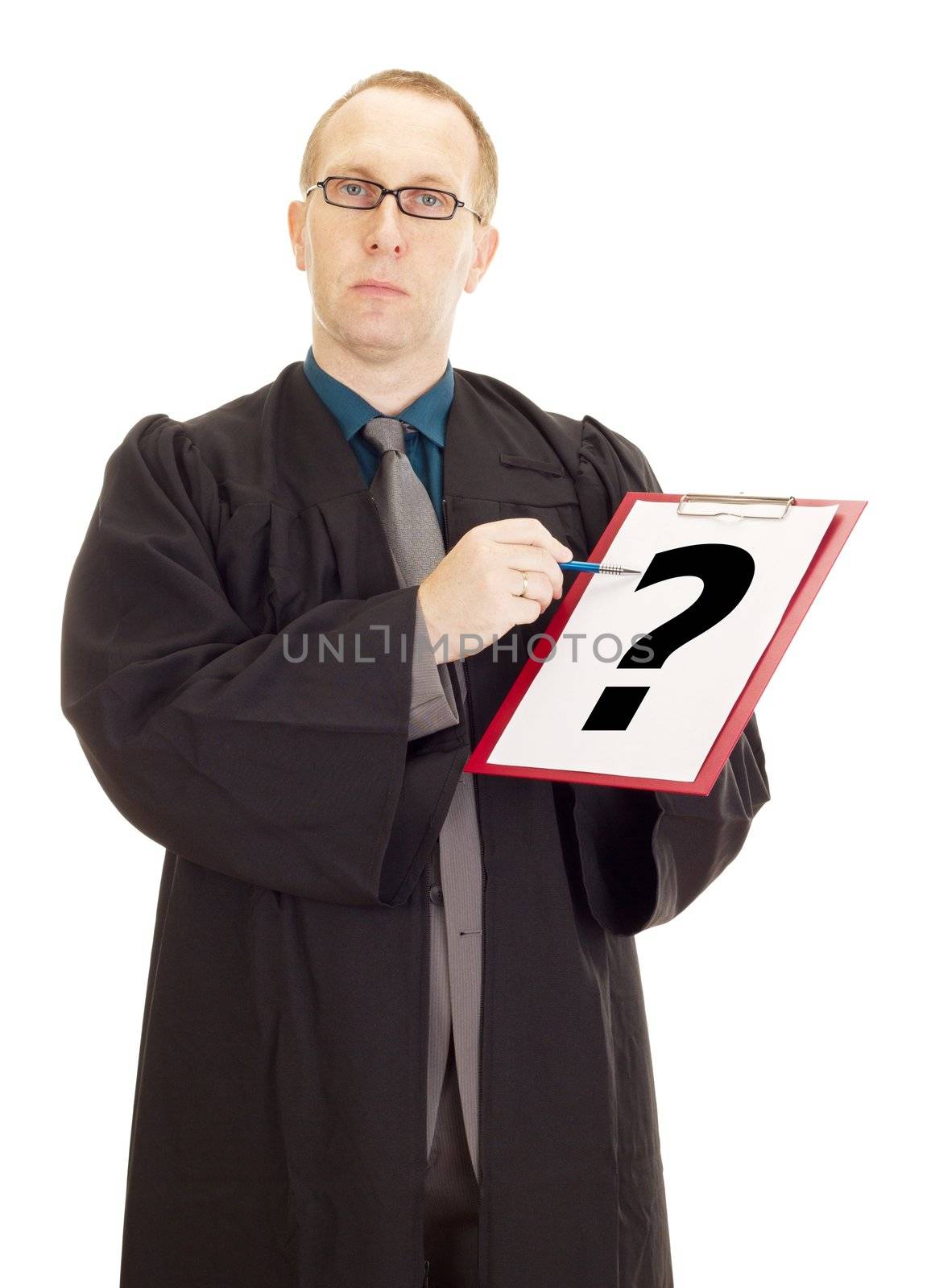 Lawyer showing something on clipboard