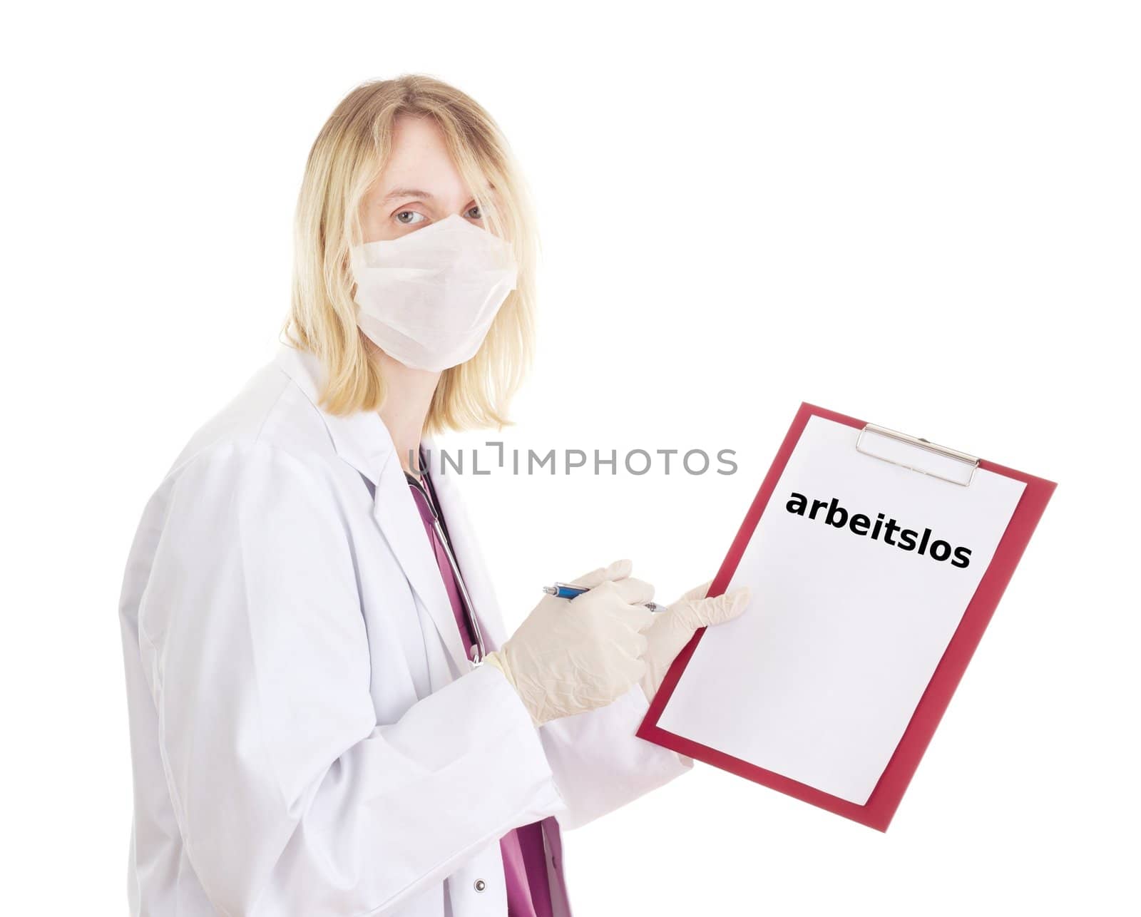 Medical doctor with clipboard: unemployed