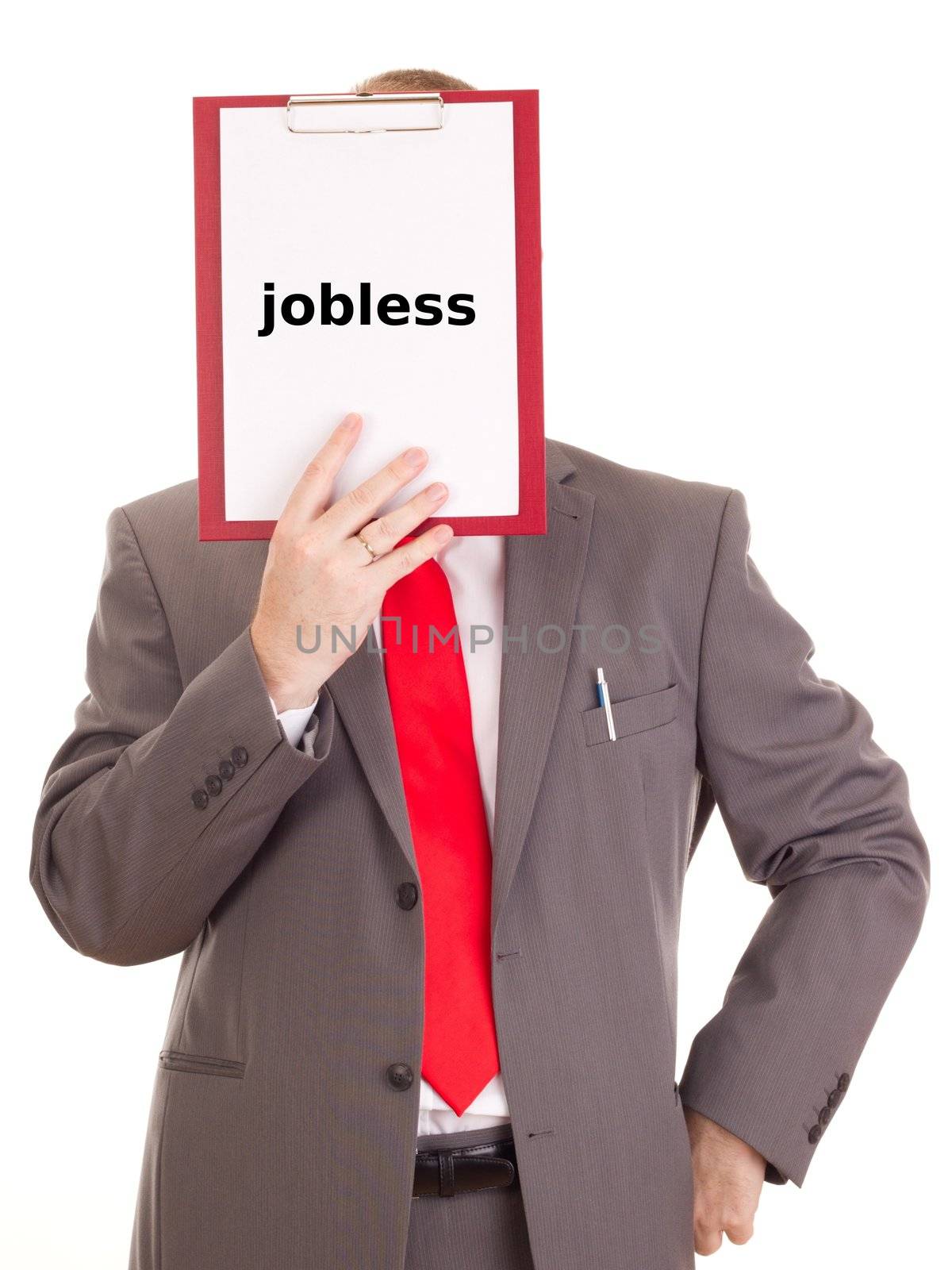 Businessman with clipboard: jobless