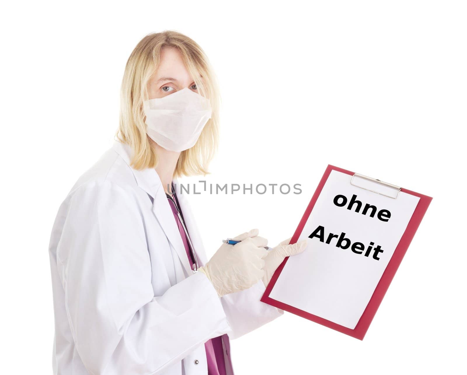 Medical doctor with clipboard: out of job