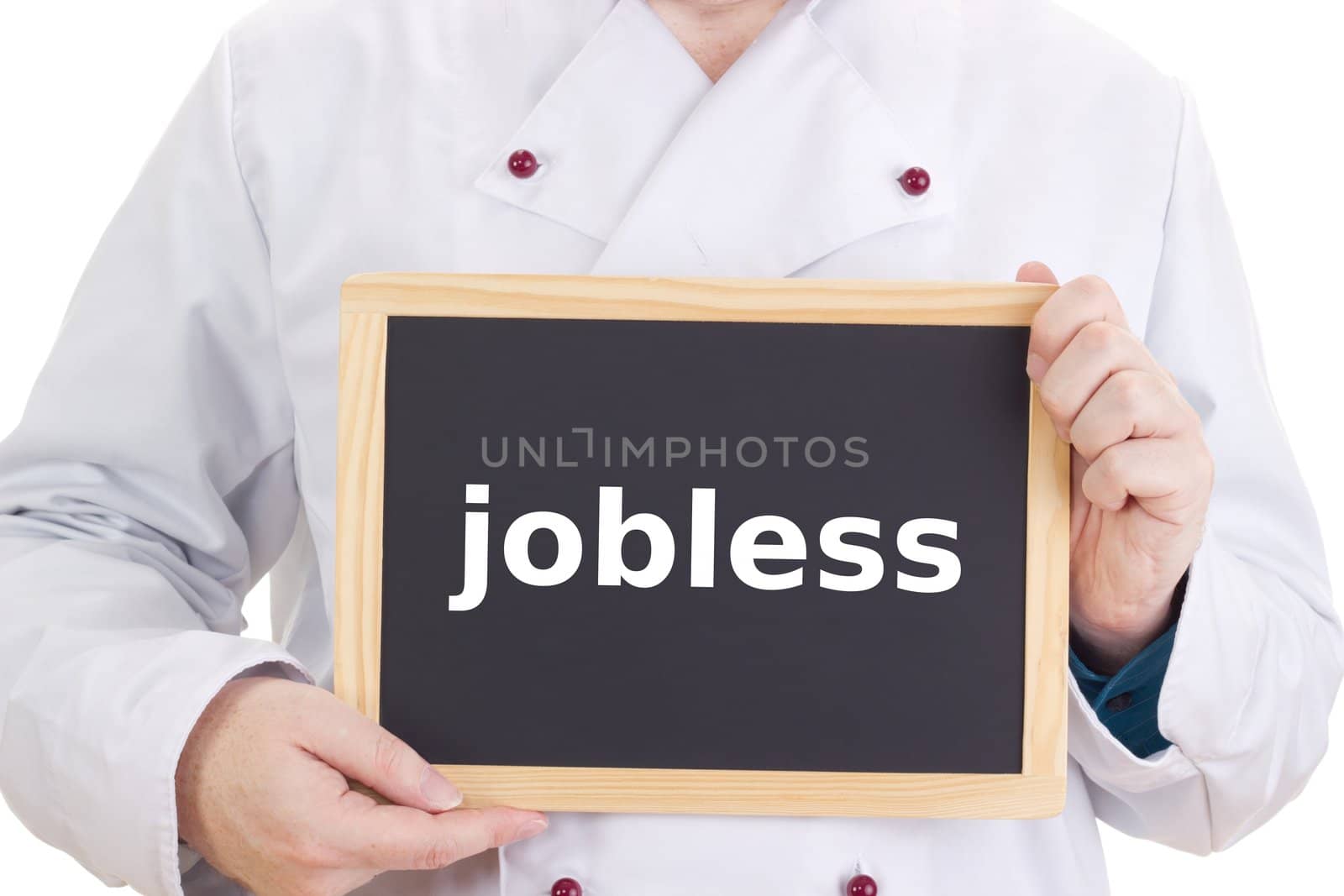 Chef with blackboard: jobless