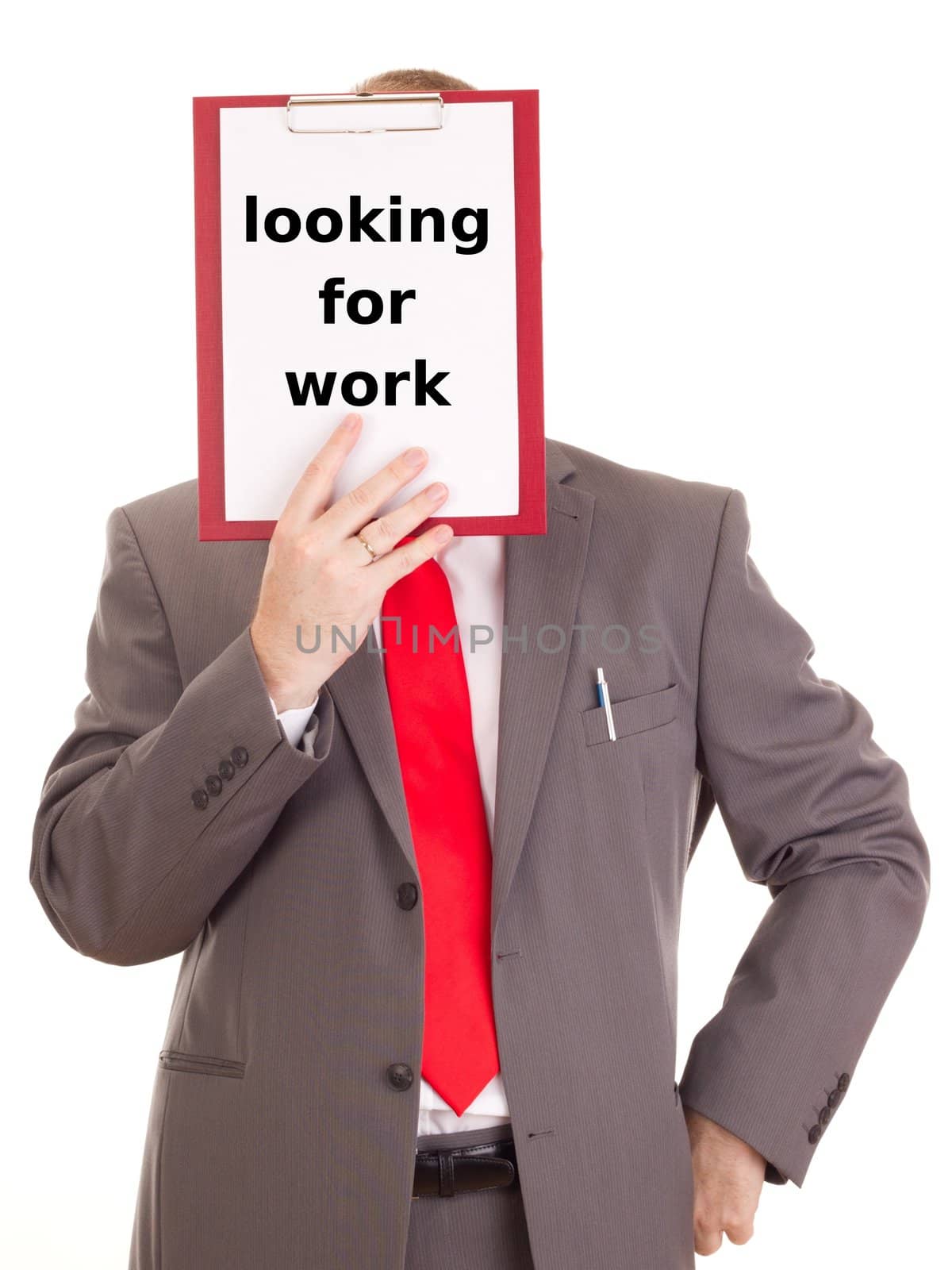 Businessman with clipboard: looking for work