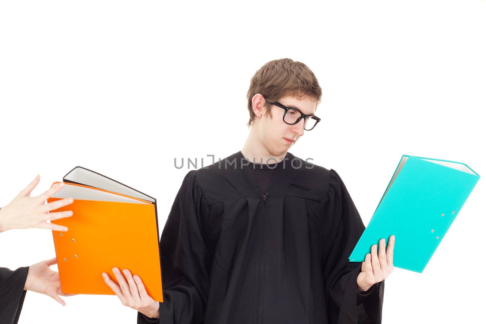 Young attorney with a lot of work