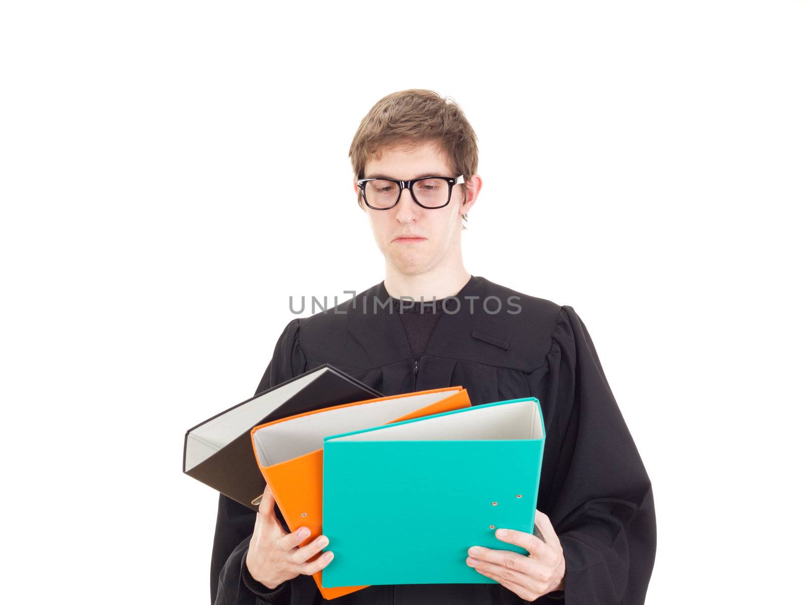 Young attorney with a lot of work
