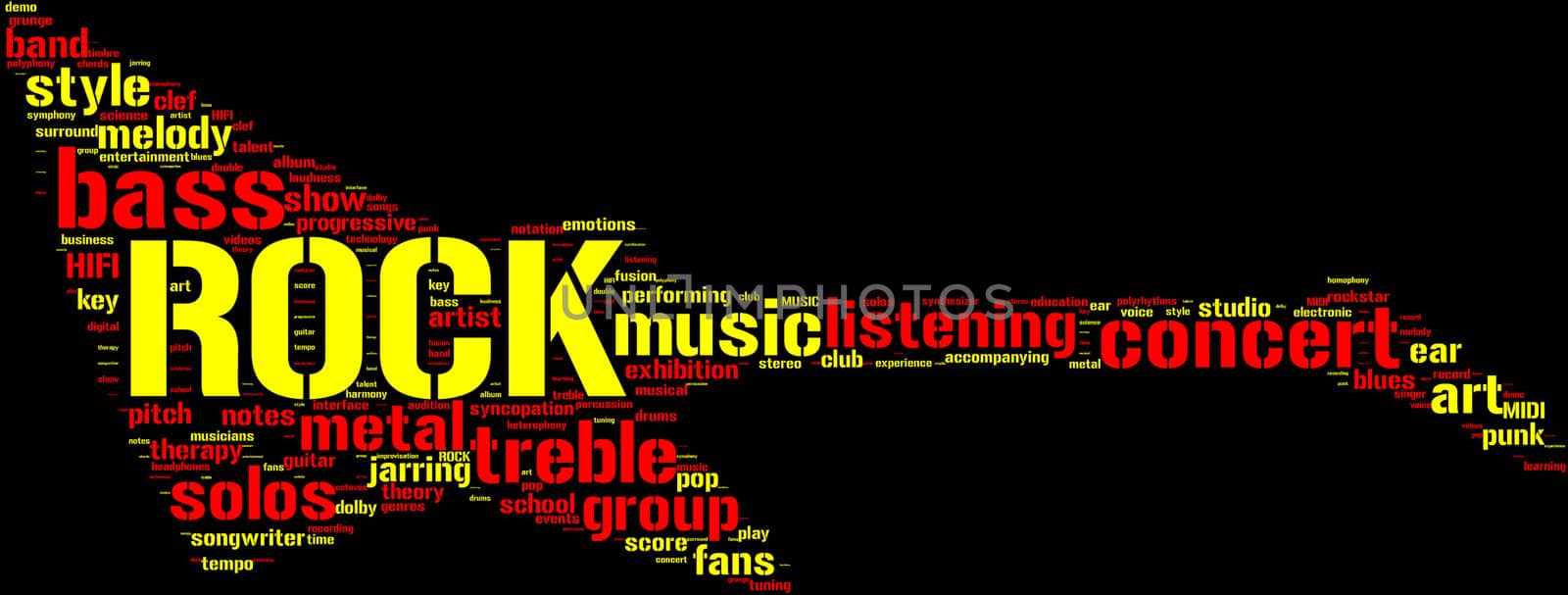 rock electric guitar music tag cloud on a black background