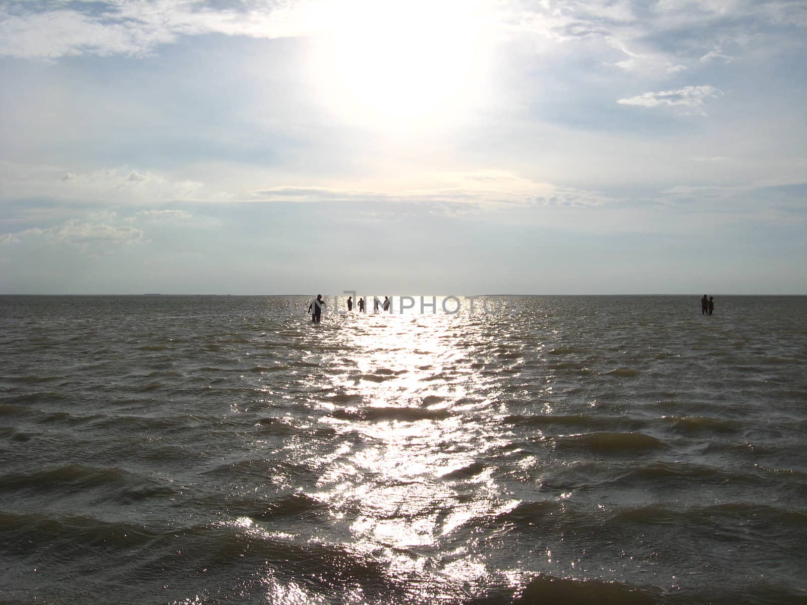 panorama of the sea and people bathing in the sea