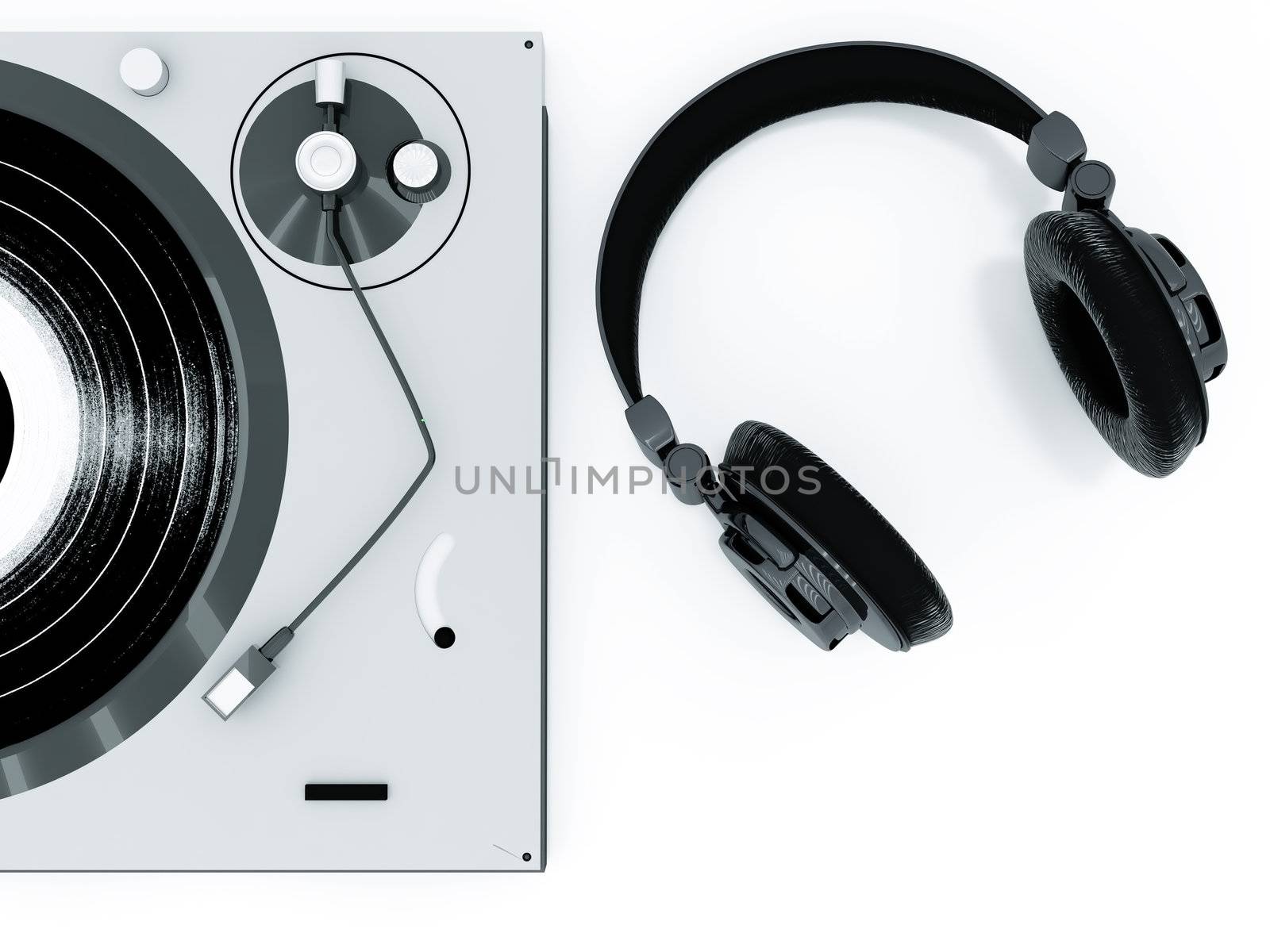 headphones and turntable on a white background by Serp