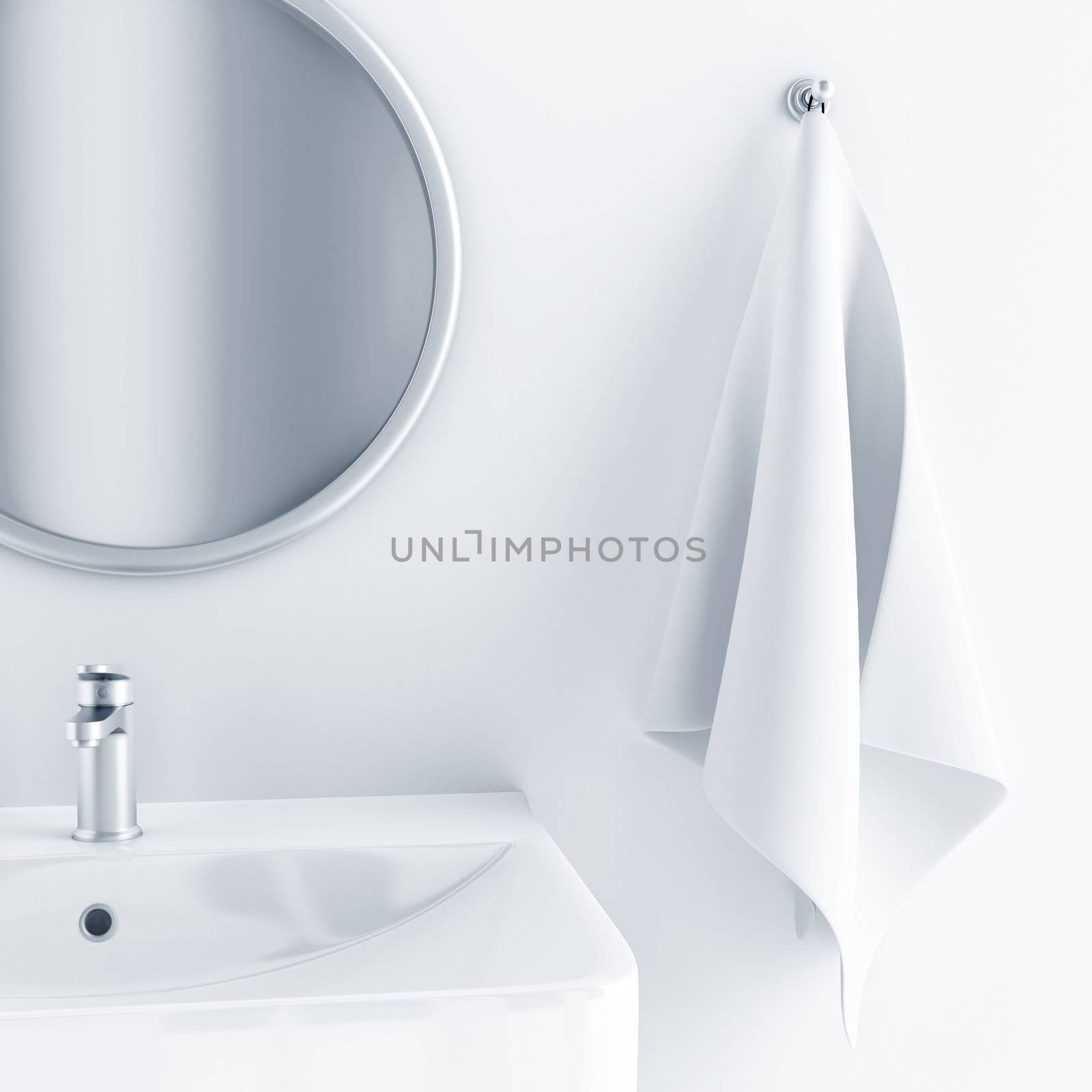 bathroom interior in light colors with a sink and mirror and towel