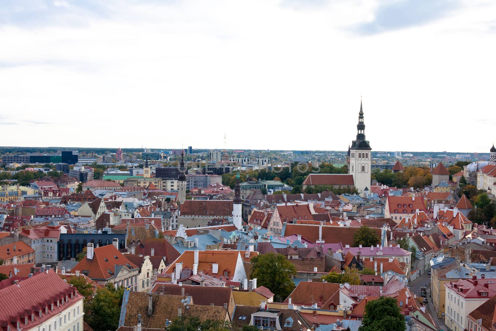 A Tallin view with modern and historical buildings 
