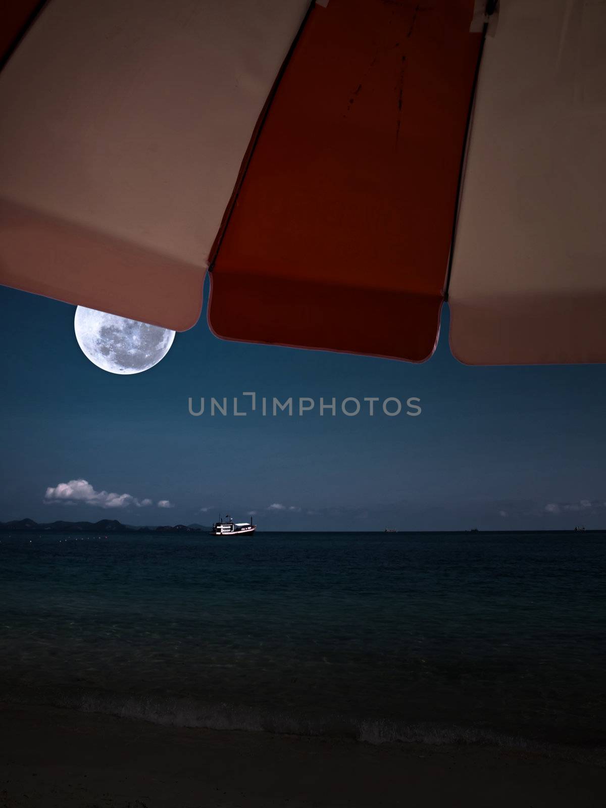 Romantic tropical beach with beautiful full moon by Exsodus