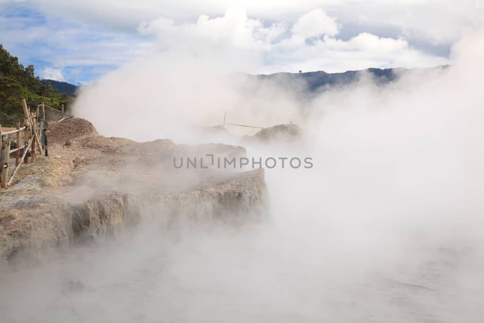 Sulfur Mud Volcano Pool on Plateau Dieng National Park, Java, Indonesia