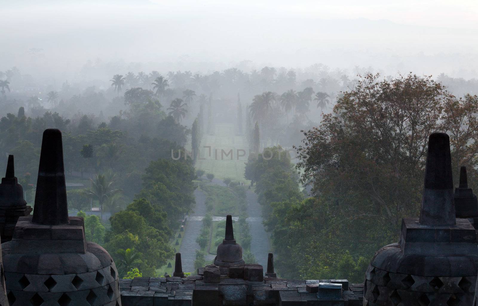 Borobudur Temple Morning Sunrise in Yogyakarta, Java, Indonesia.