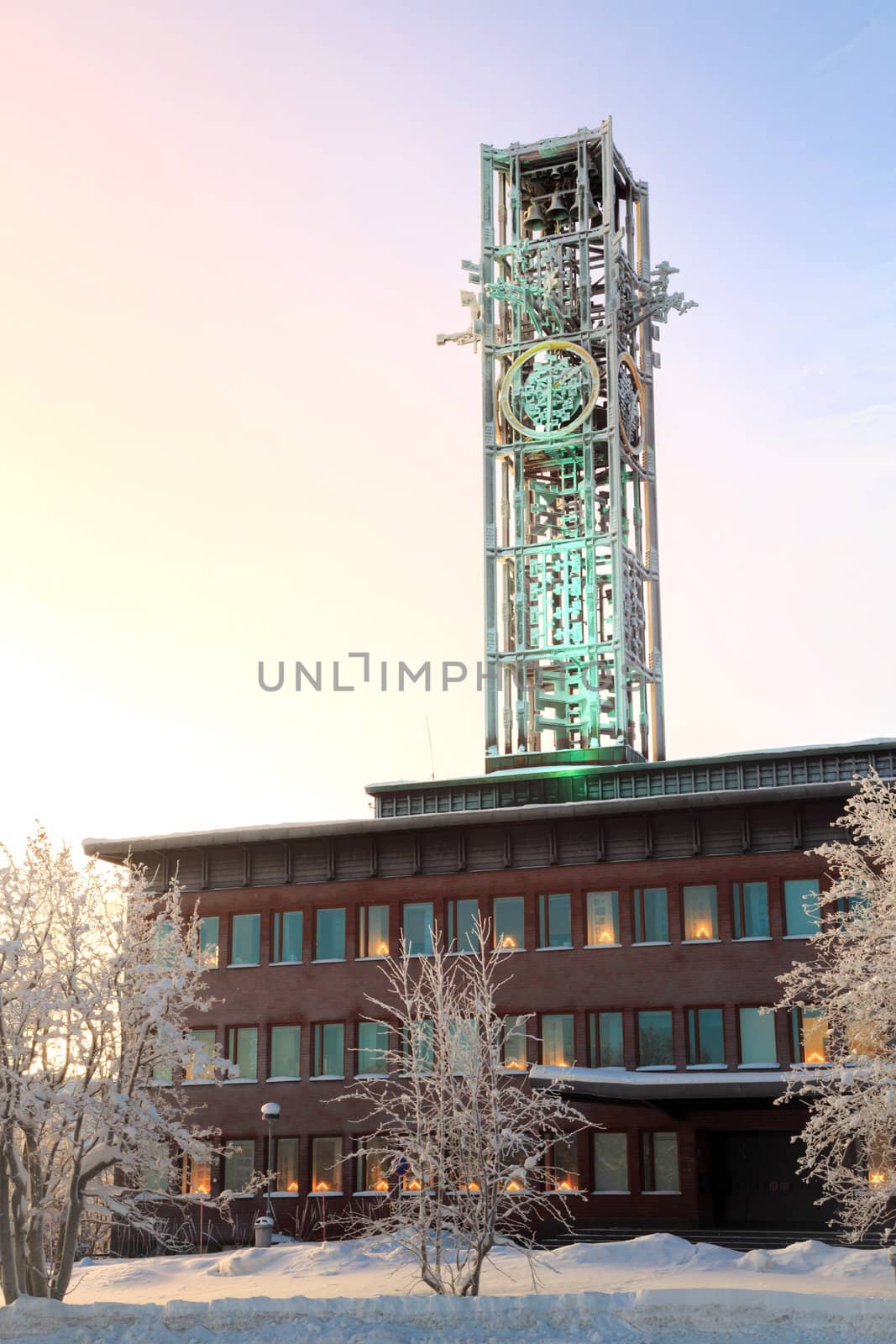 Architecture Kiruna City Hall at dusk twilight Sweden 