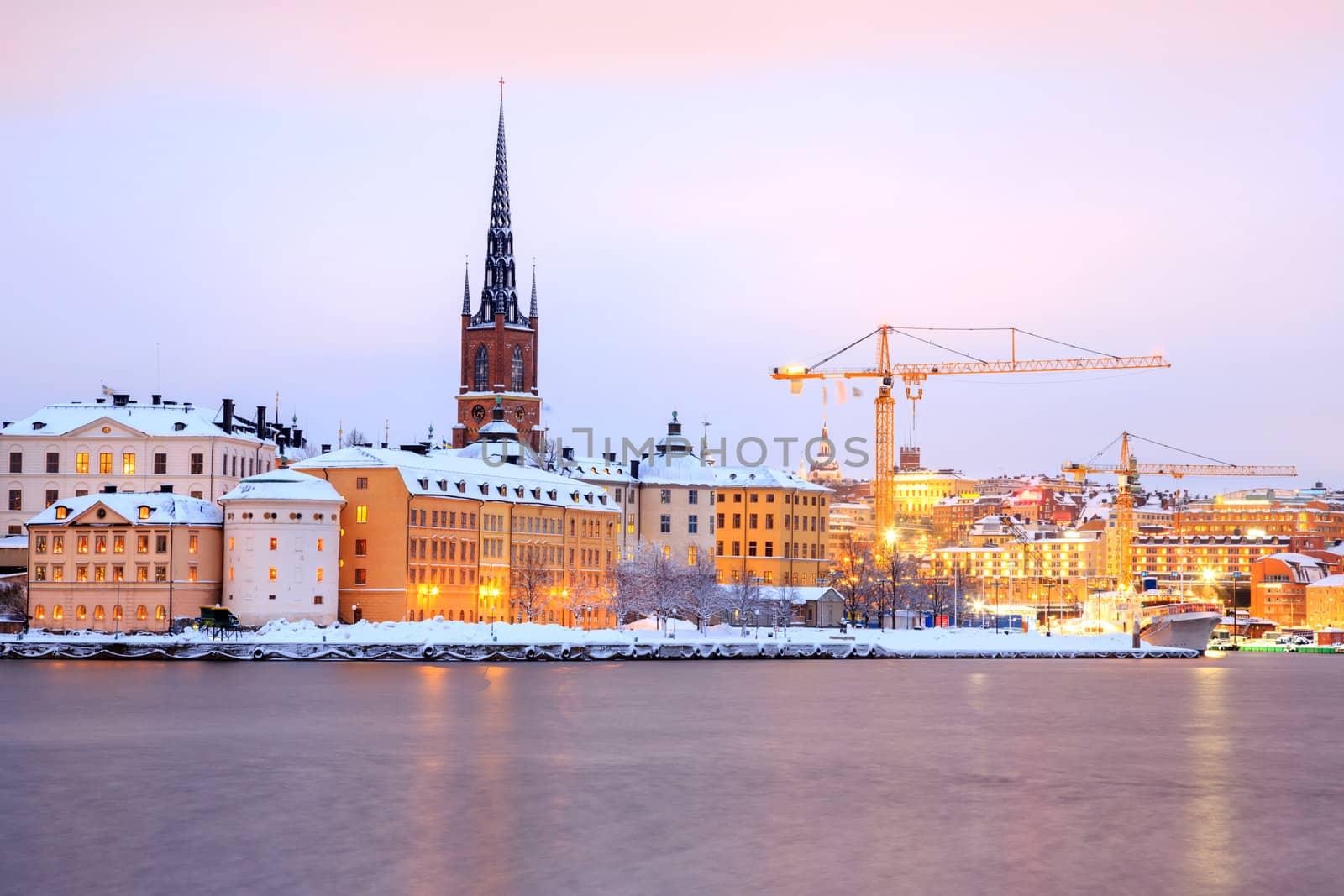 Cityscape of Gamla Stan Old Town Stockholm city at dusk Sweden