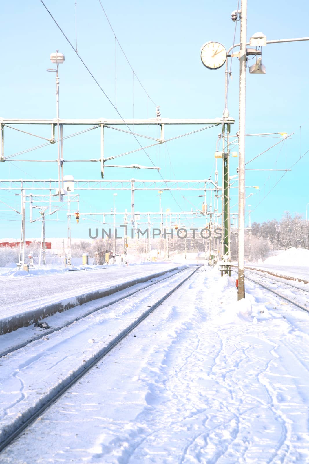Winter Railroad platform in Kiruna Lapland train station sweden