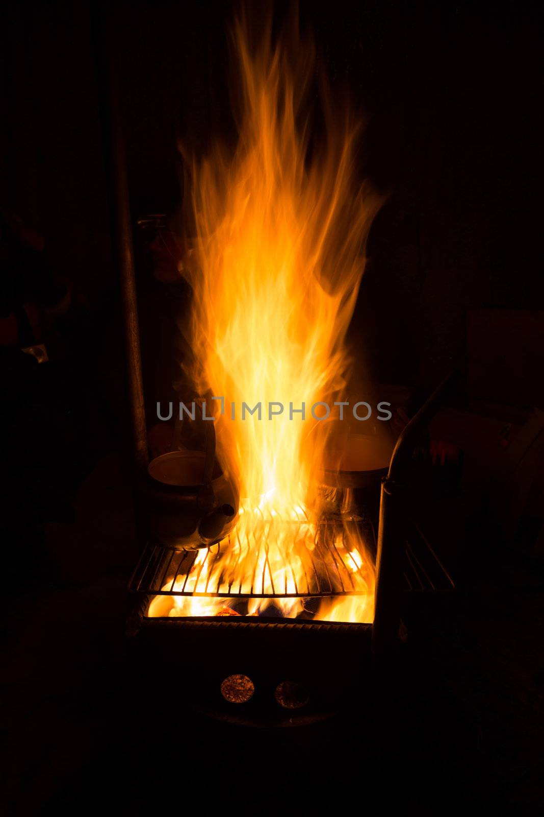 fireplace in wild camping at night