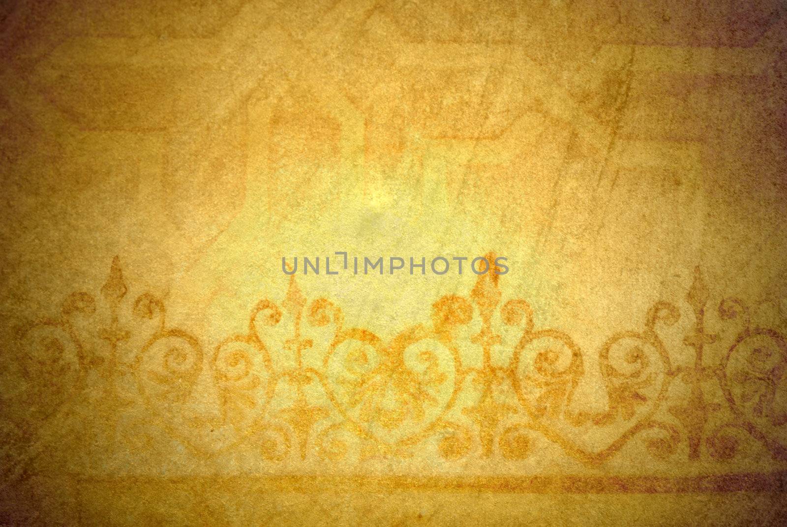 vintage golden background with old drawing