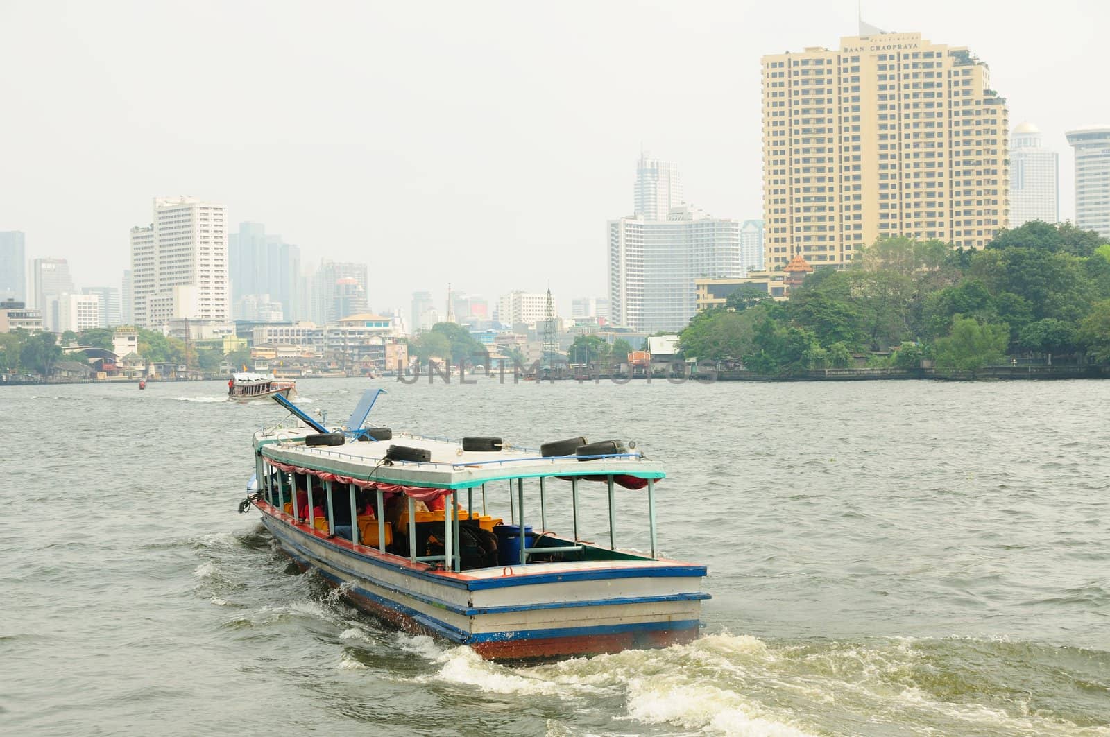 Boat in the river of Chao Praya in Bangkok, Thailand.
