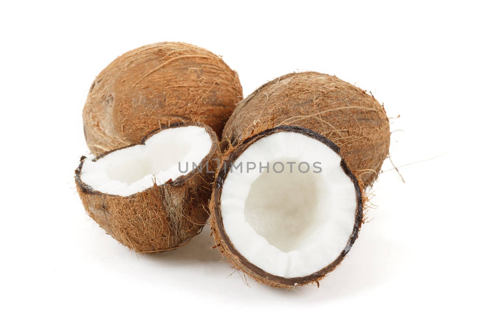close up view of coconut on a white background 