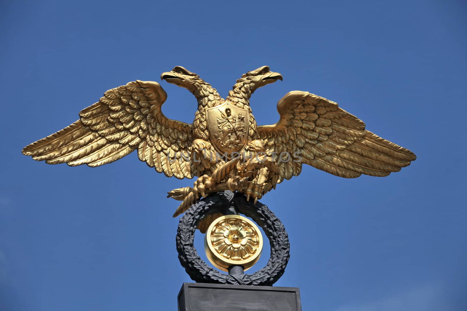 Russian double headed eagle on sky background