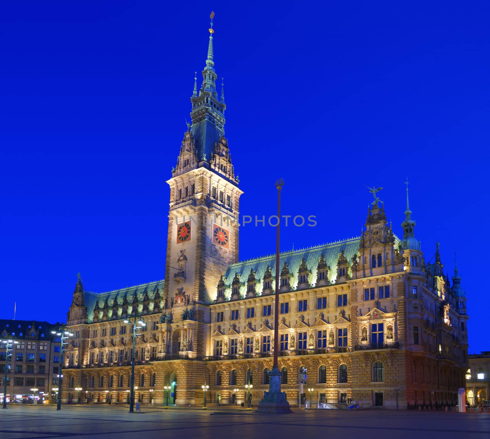 HDR image of the town hall of Hamburg, Germany. Building began in 1884 and was completed in 1897. The architectural style is neo-renaissance. It is one of the few completely preserved buildings of historicism in Hamburg. Composition of several exposures.