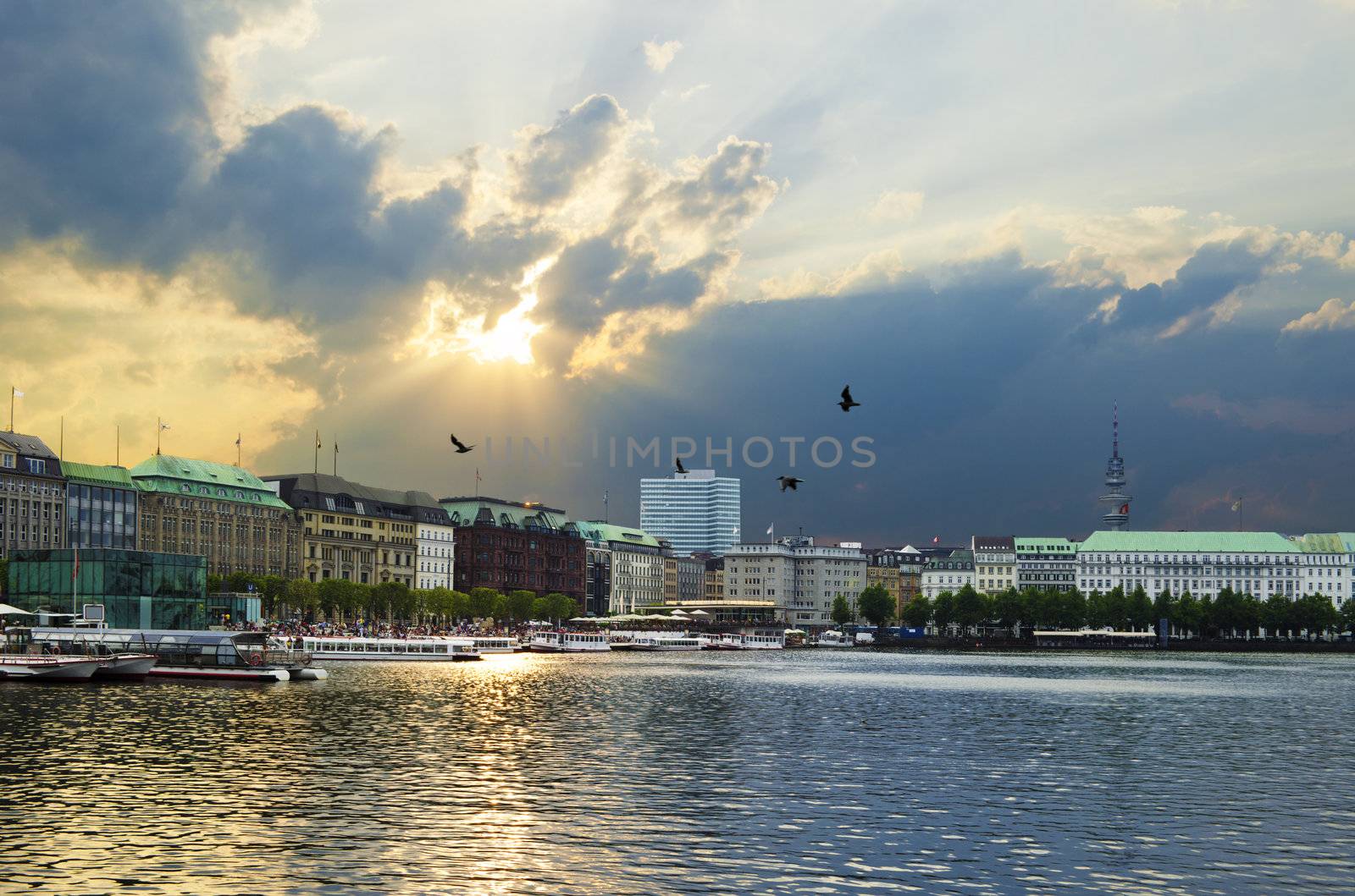 HDR image of the Binnenalster in the center of Hamburg, Germany.