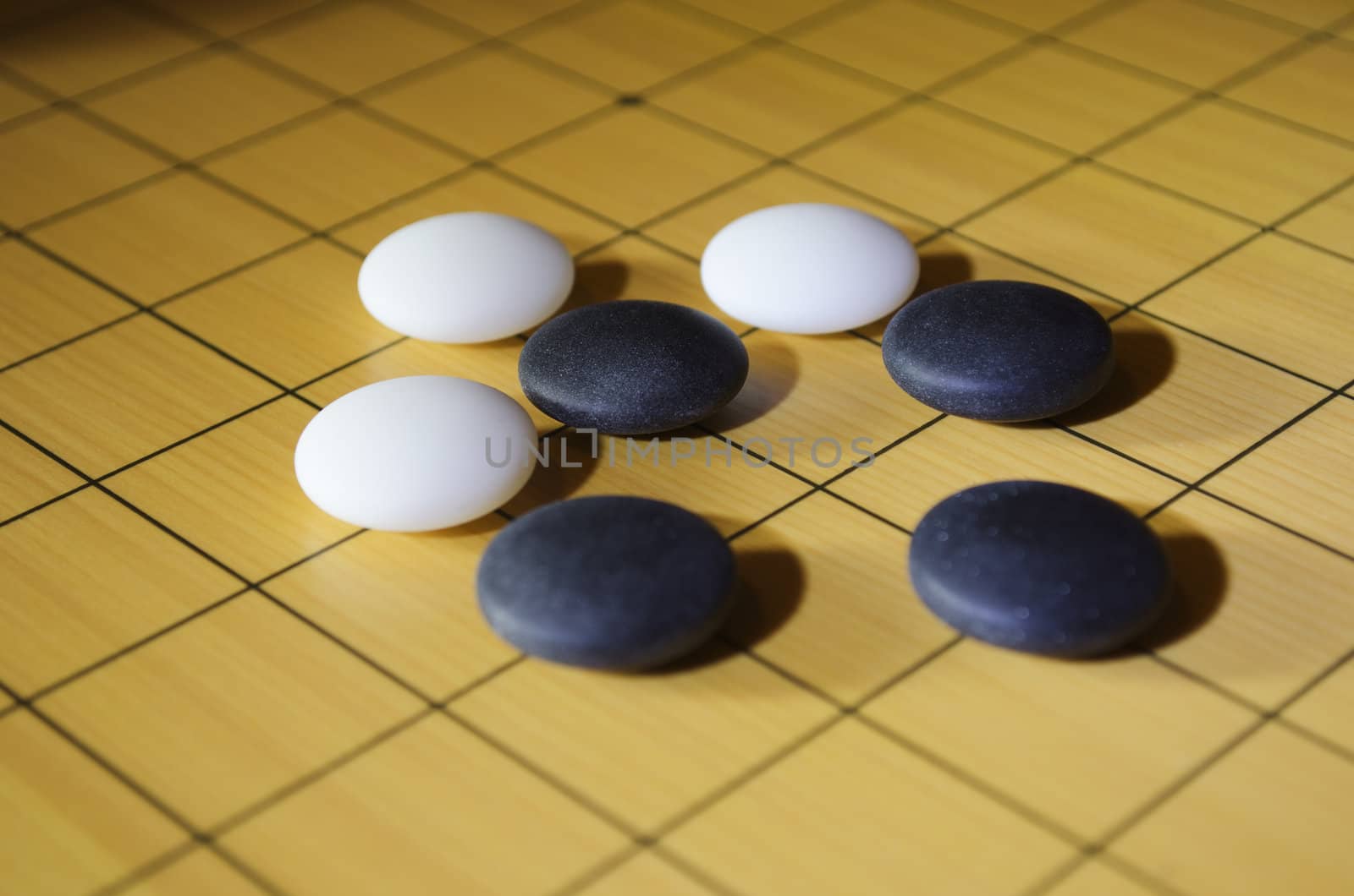 Classical ko situation in the traditional Asian game go. When white takes the black stone, black is not allowed to take back immediately, but must play elsewhere on the board.