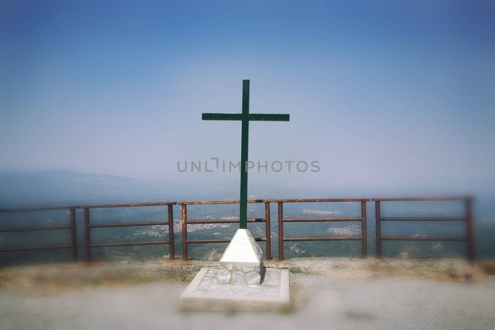 Cross and monument in the mountains of Calabria - Italy.